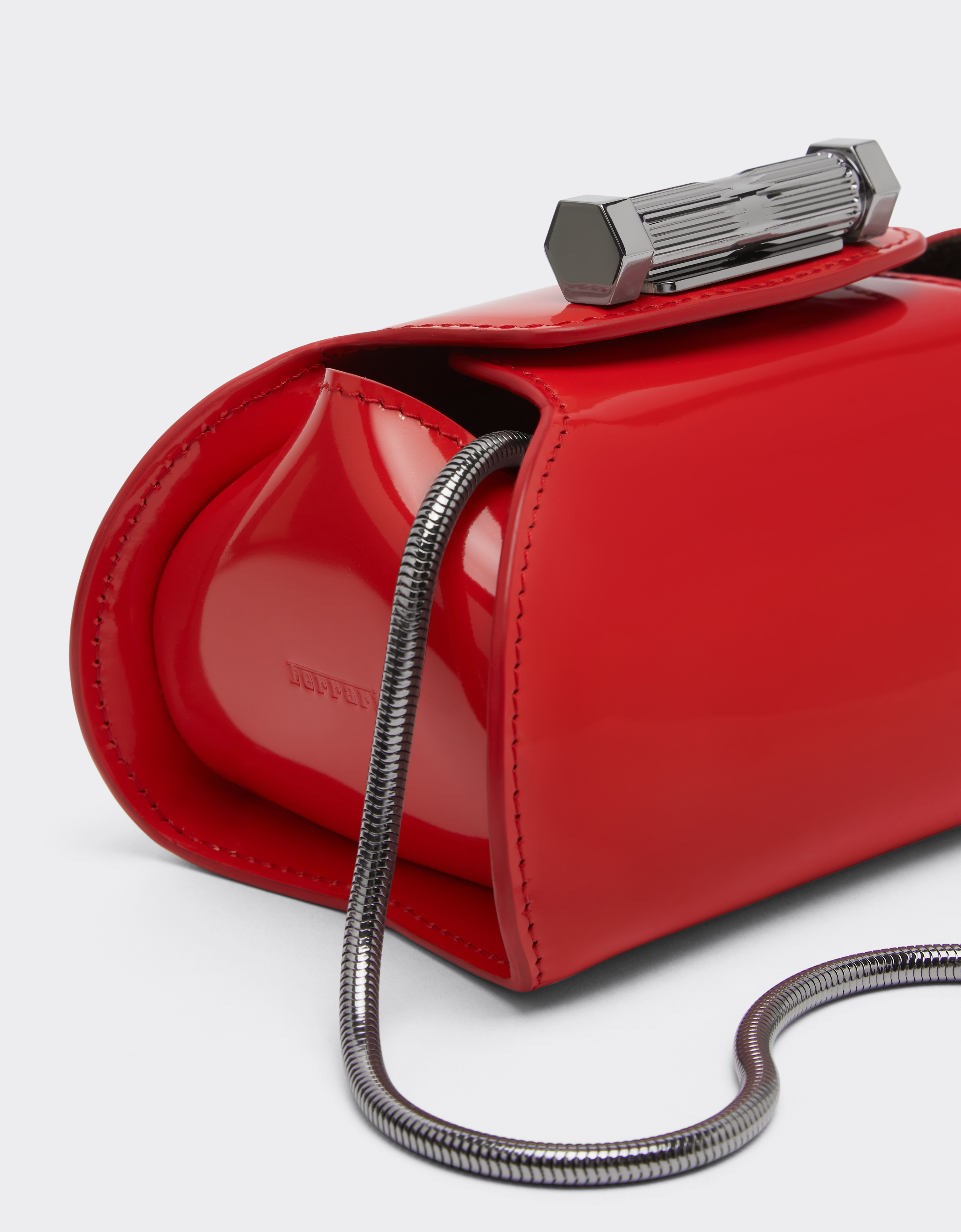 Ferrari Mini Bowling Bag In Glossy Brushed Leather In Rosso Dino