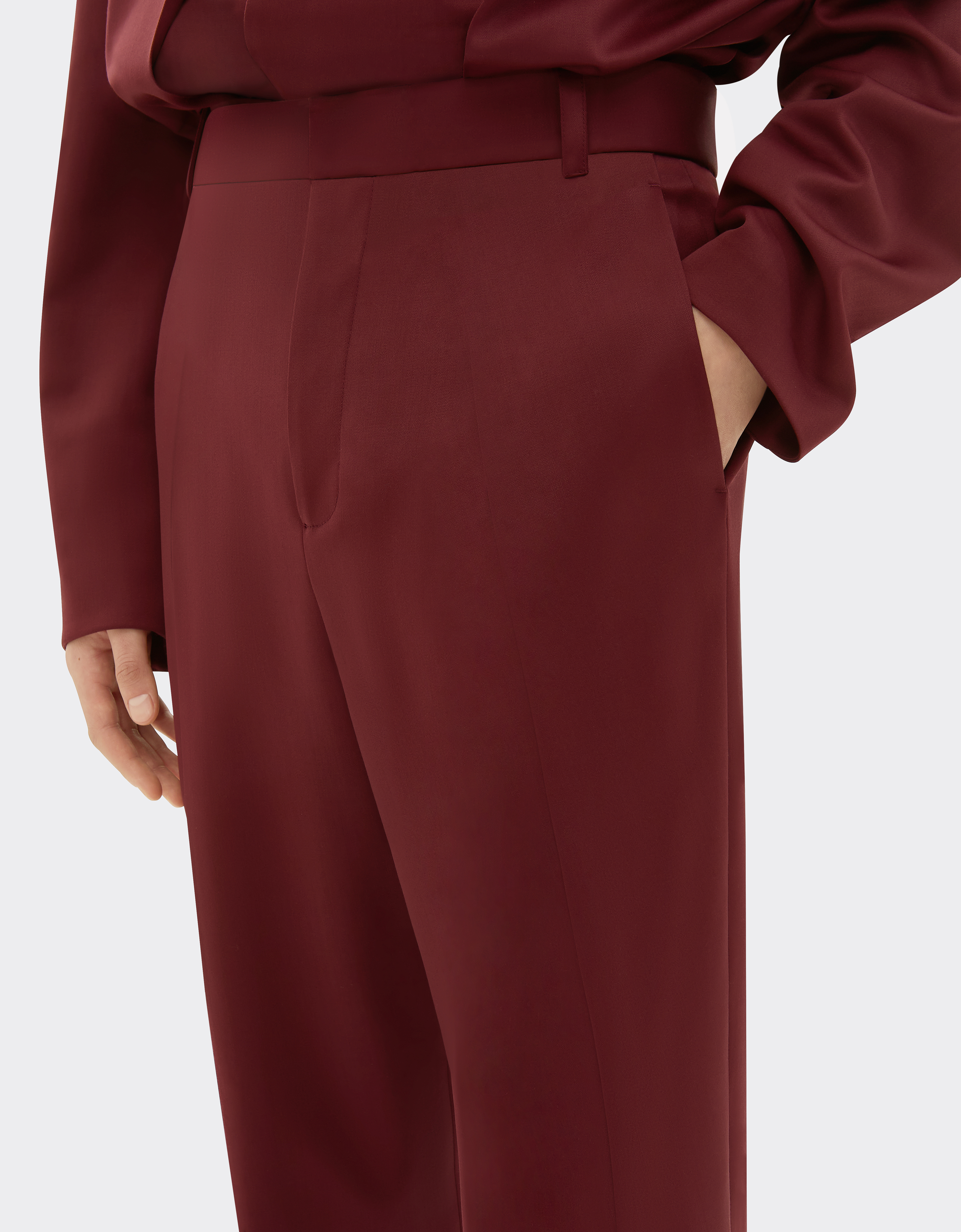 Ferrari Wool Satin Trousers In Brown
