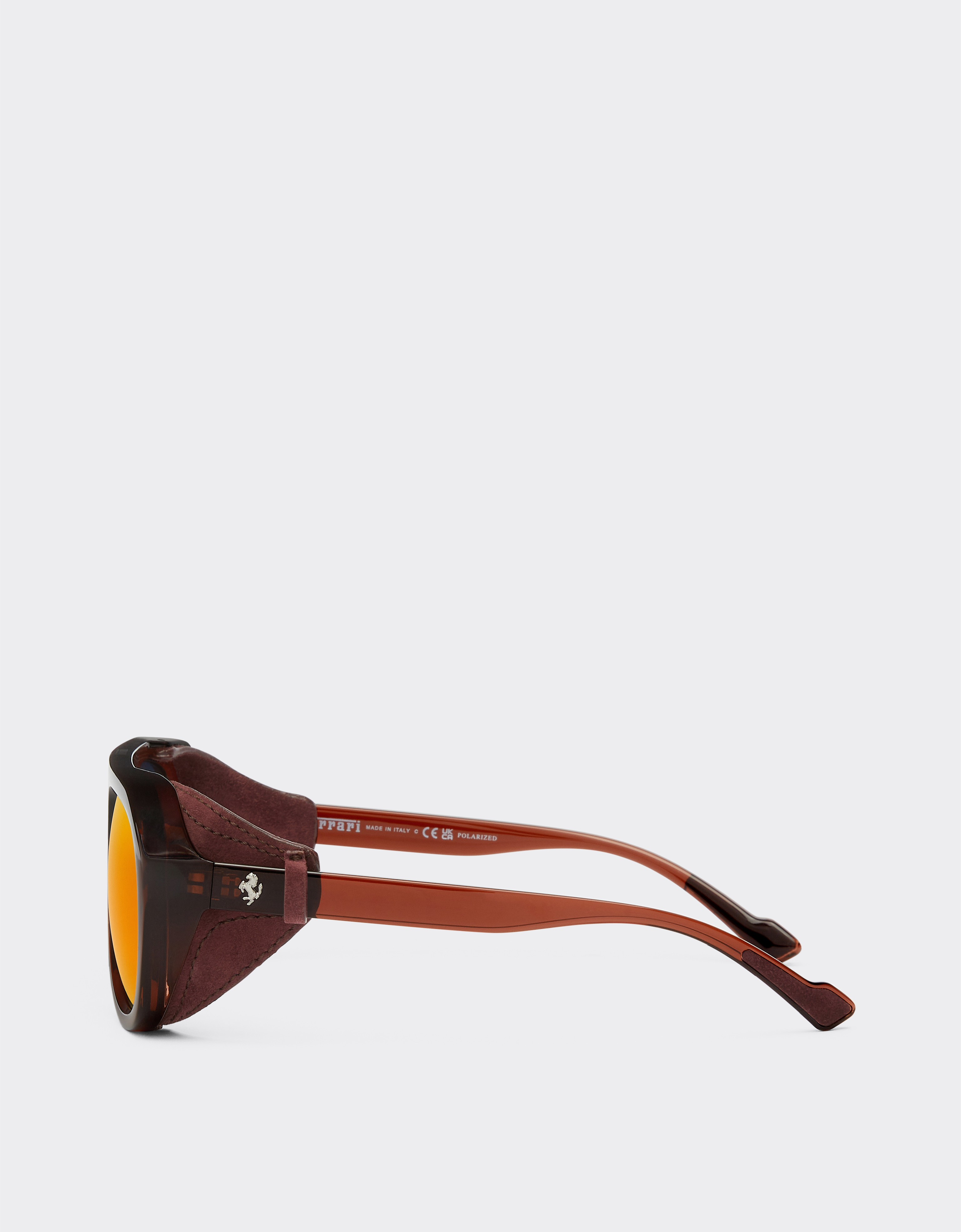Ferrari Brown Sunglasses With Leather Details And Polarised Mirror Lenses In Brown