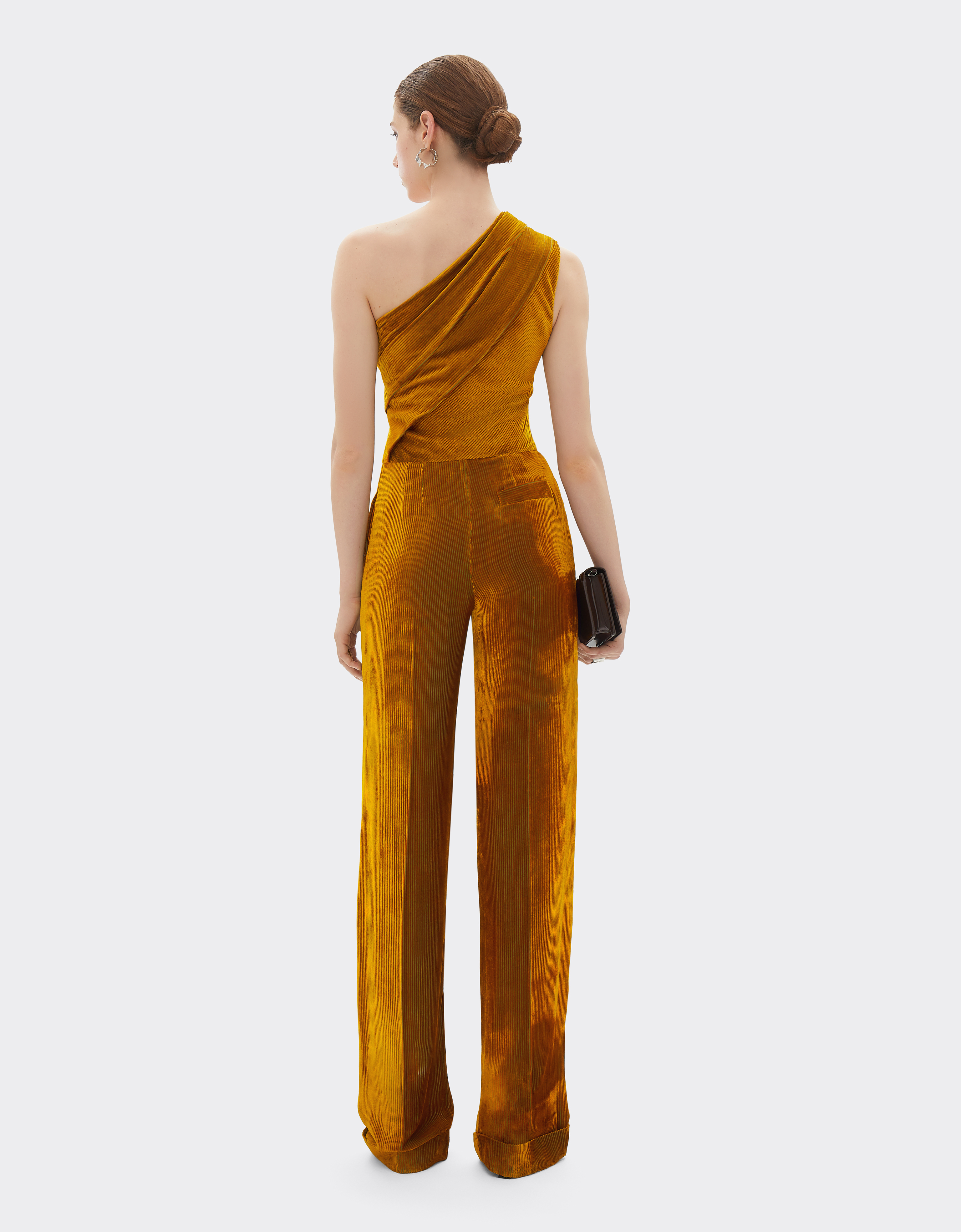 Ferrari Shiny Corduroy Jumpsuit In Yellow