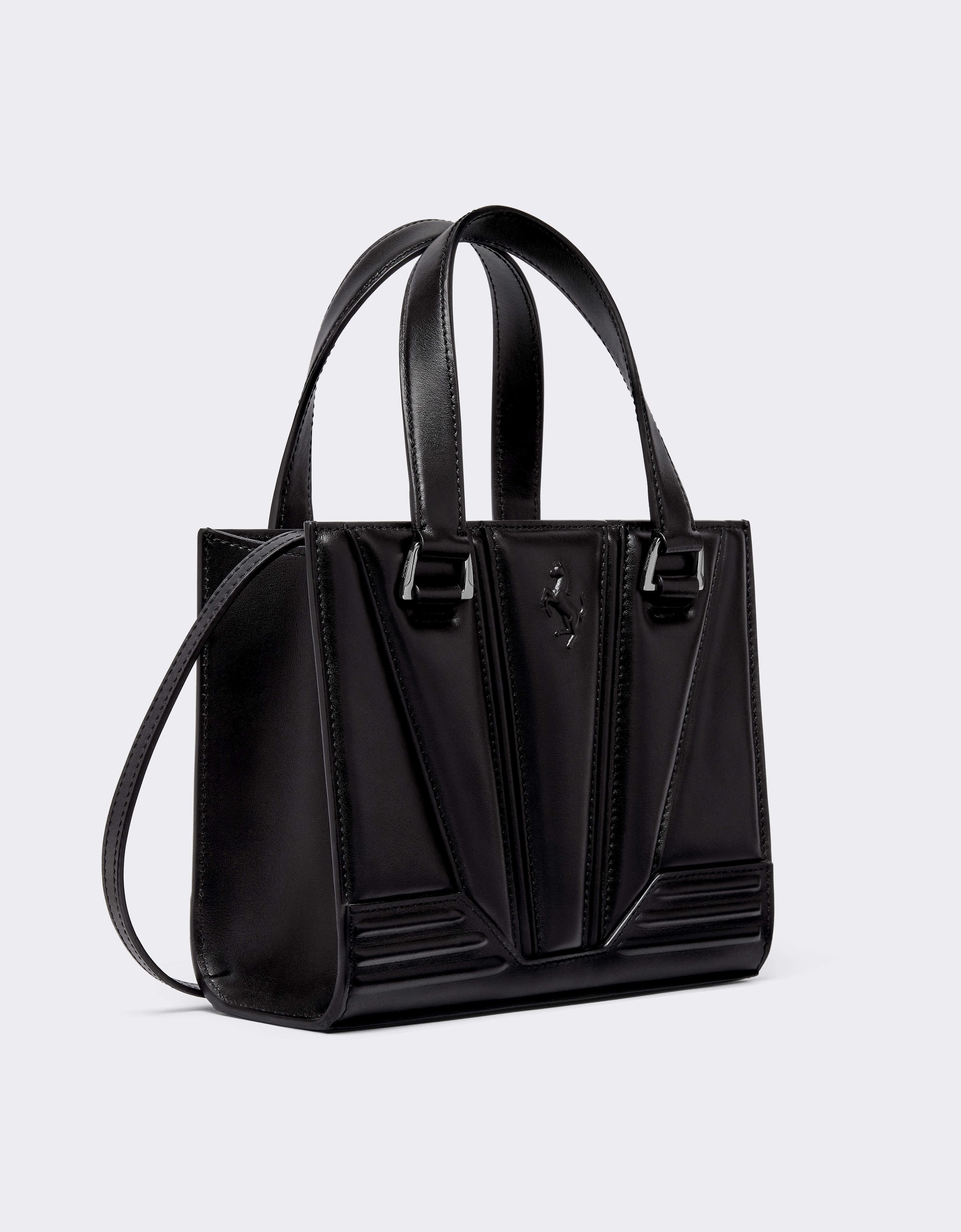 Ferrari Mini Tote Gt Bag In Leather With Prancing Horse Detail In Black