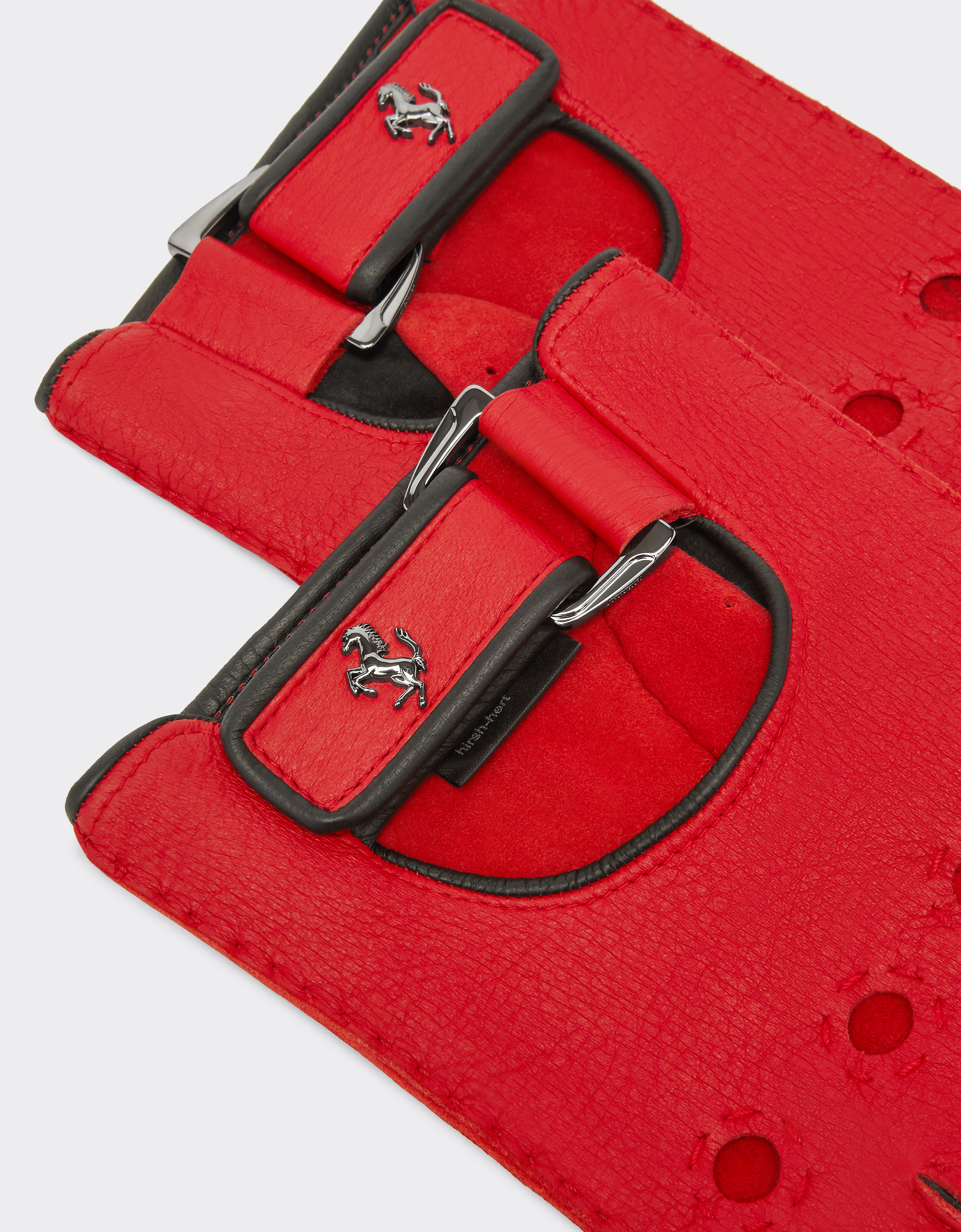 Ferrari Leather Driving Gloves With Prancing Horse Detail In Rosso Corsa
