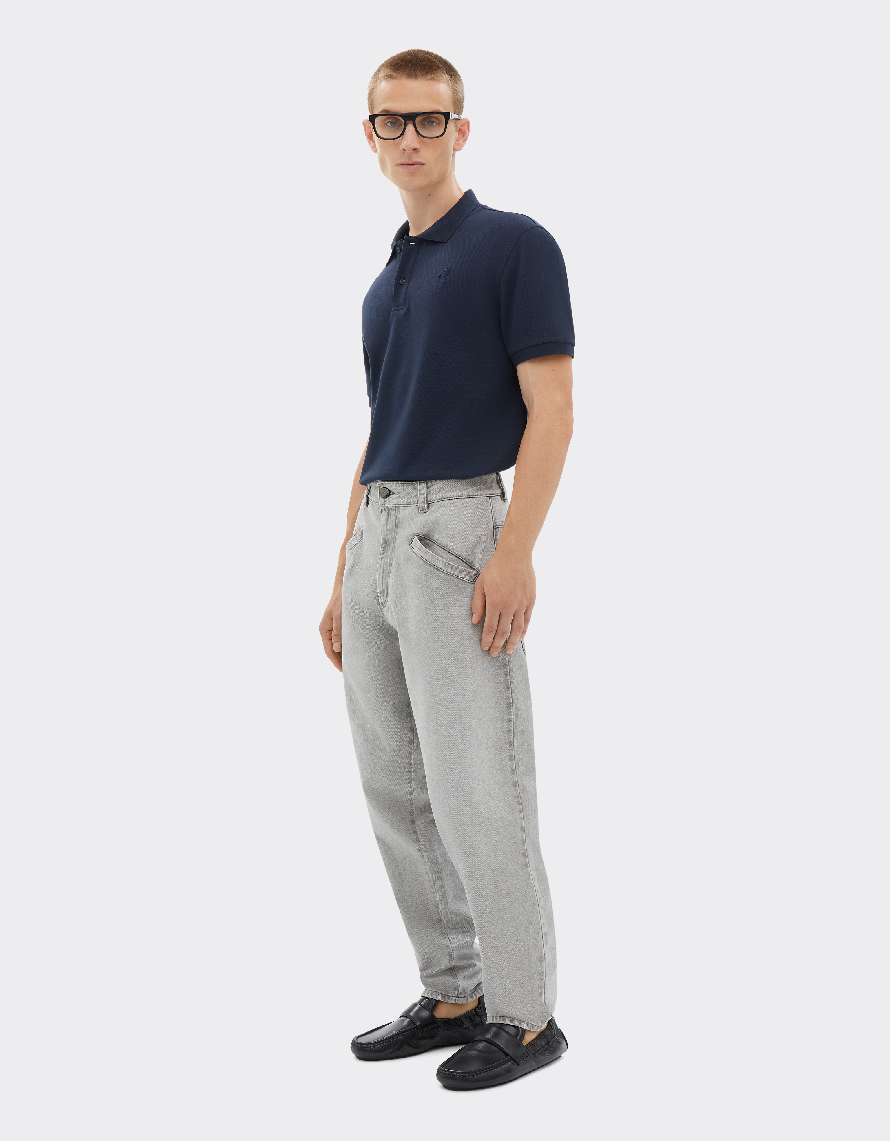 Ferrari Piquet Texture Short Sleeve Polo Shirt In Navy