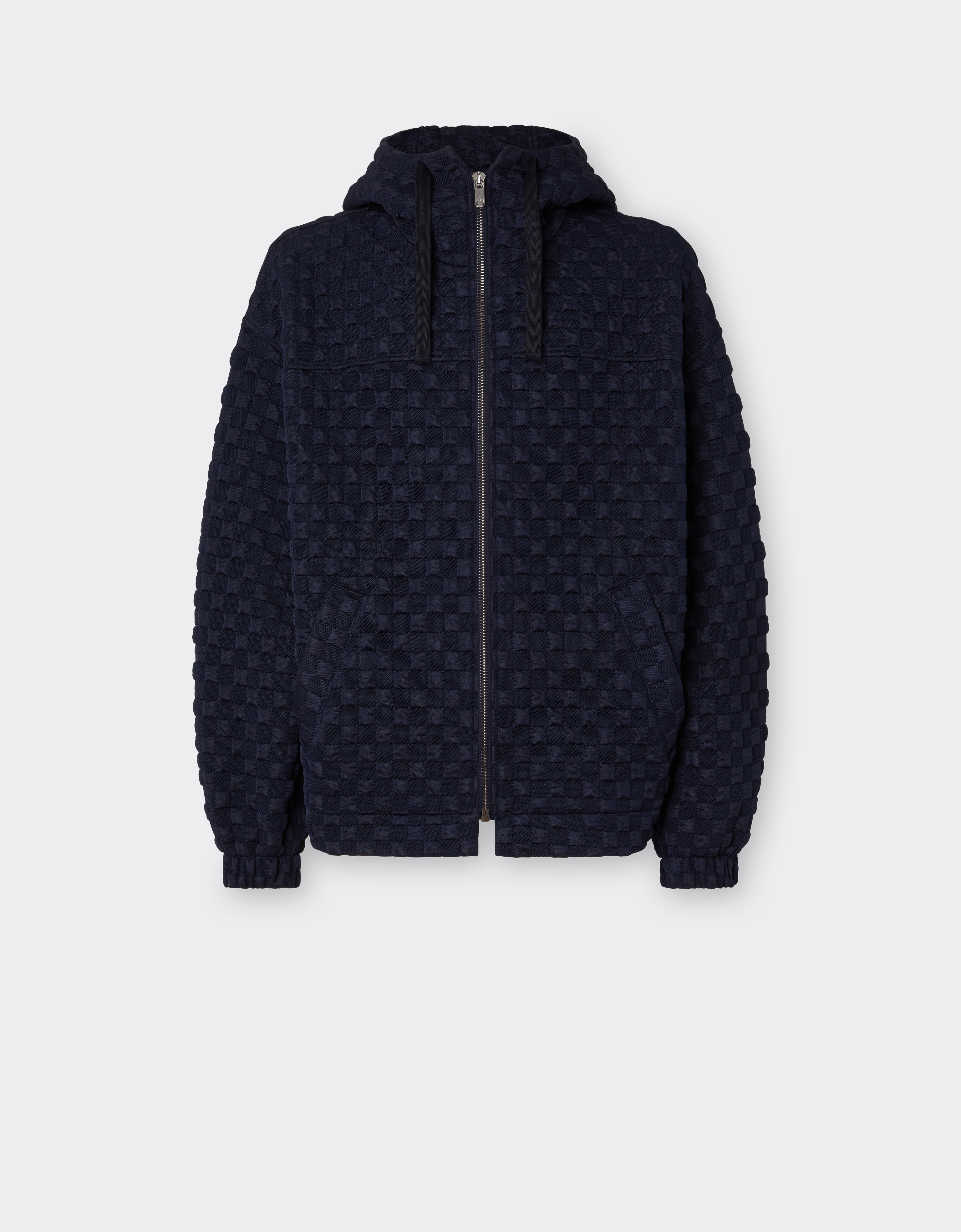Shop Ferrari Jacquard Jumper With Hood And Zip In Navy