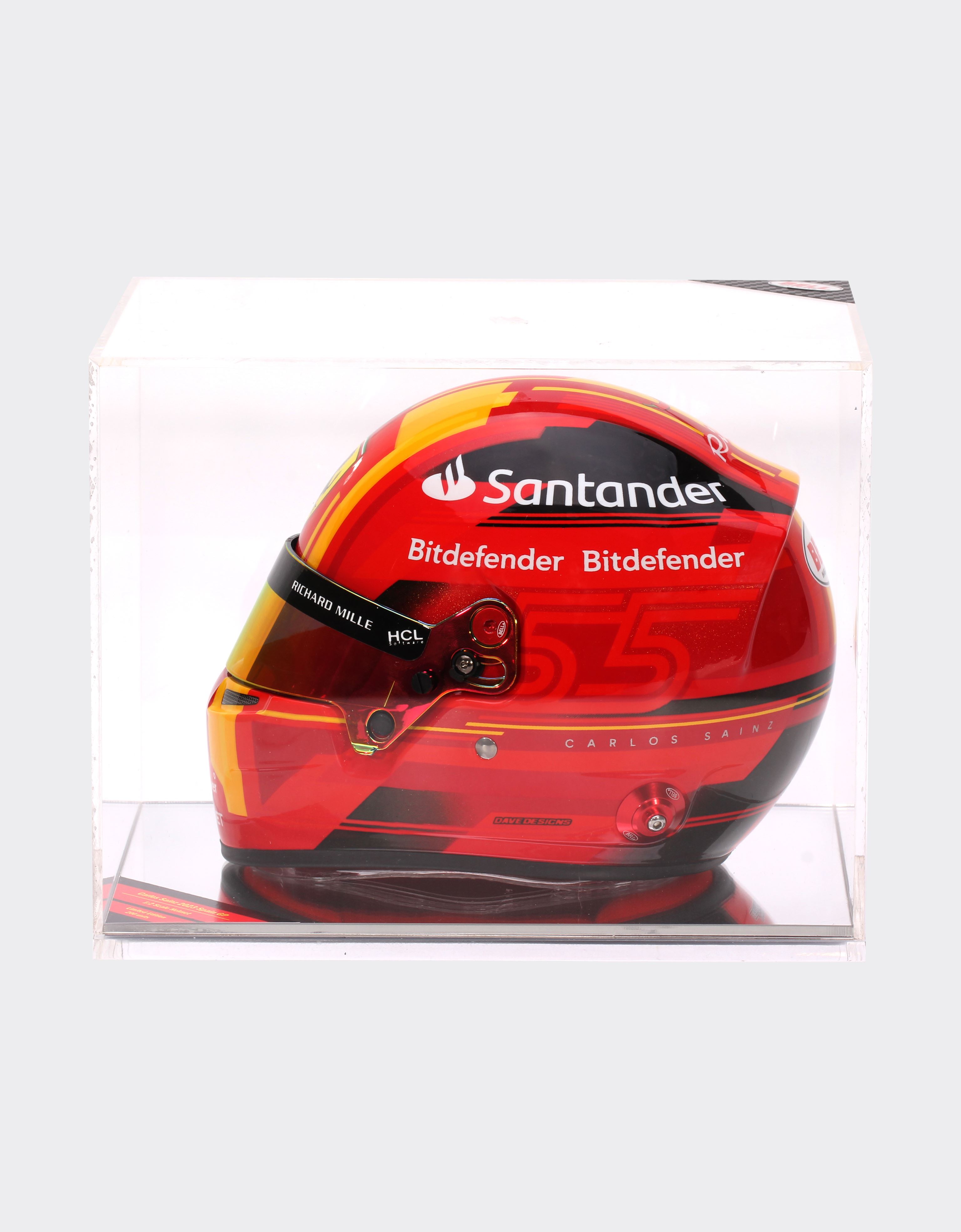  Ferrari Mini Casque 2023 Carlos Sainz à L’échelle 1/2 - édition Spéciale Barcelone -  Casques Rouge Os 
