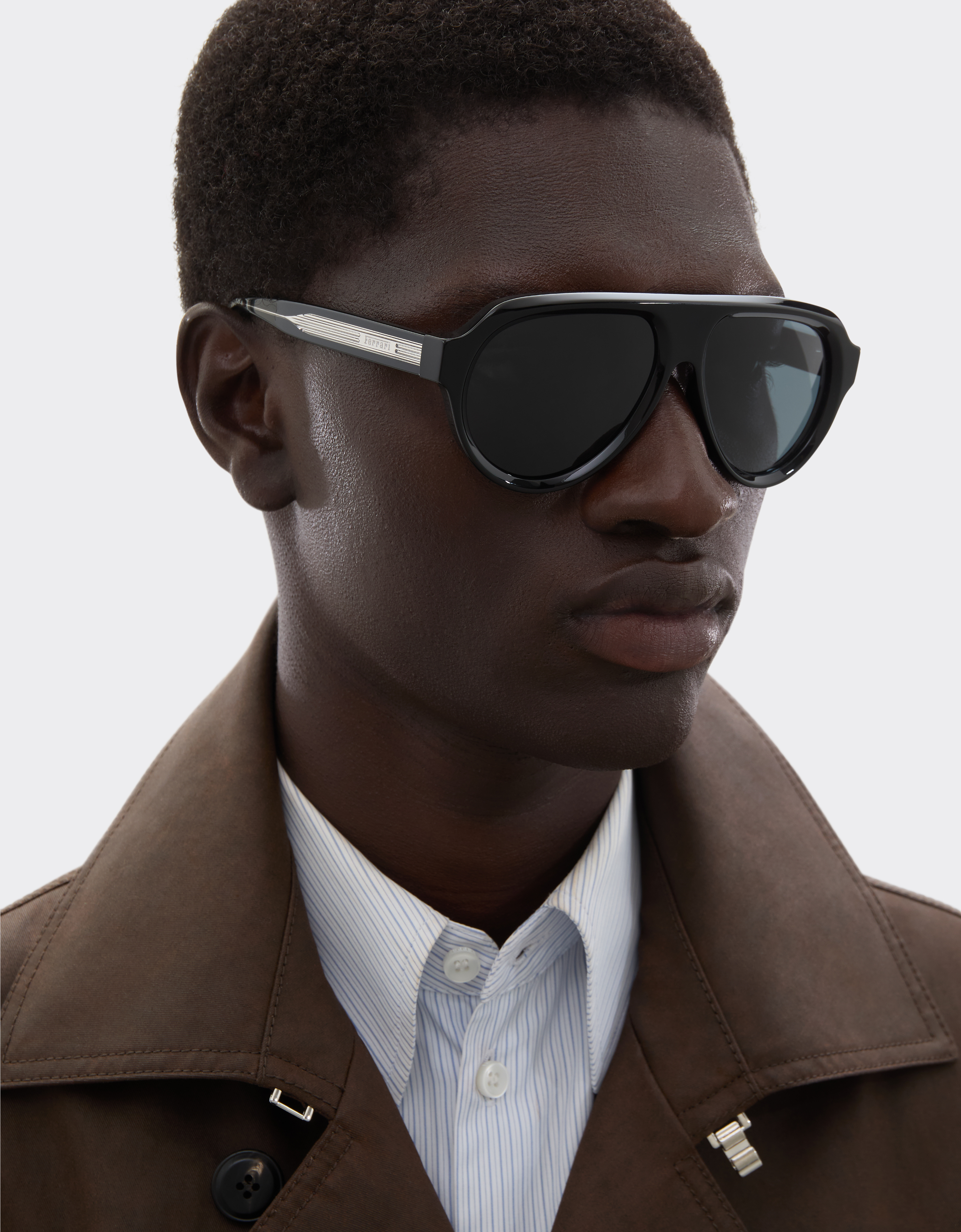 Ferrari Sunglasses In Shiny Blackacetate With Blue Lenses In Black
