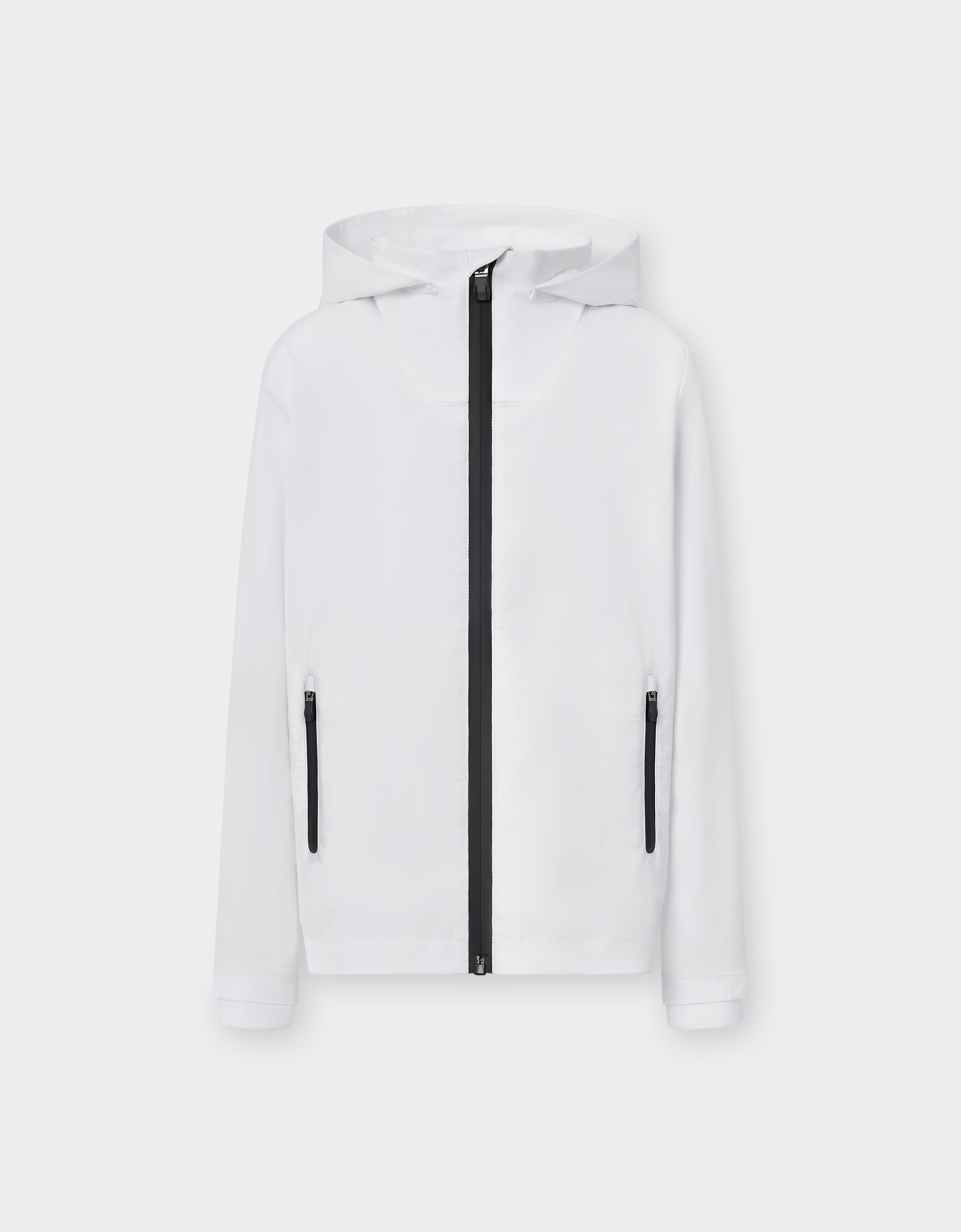 Ferrari Jacket In Technical Fabric With Hood And  Shield Detail In Optical White