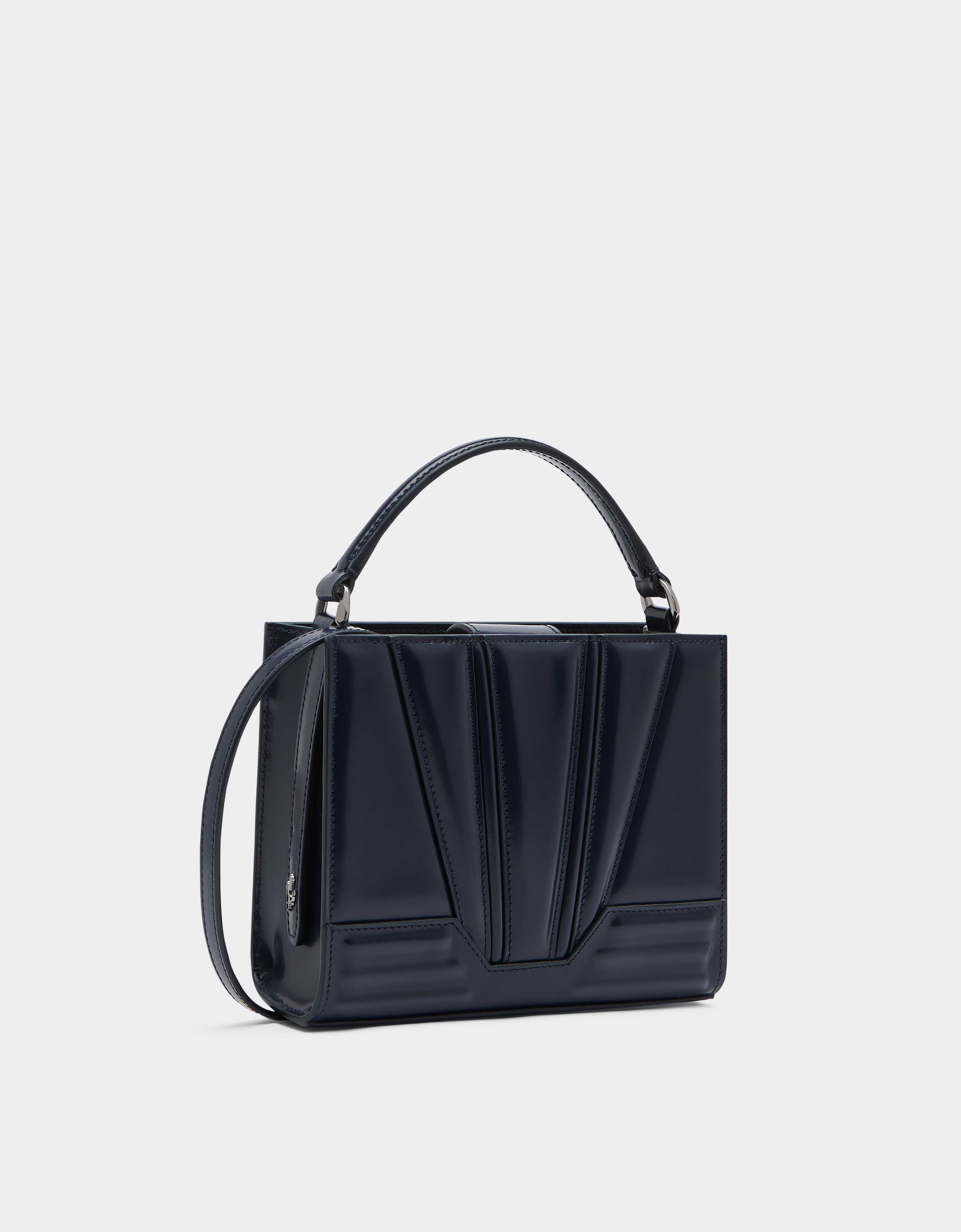 Ferrari Gt Micro Tote Bag In Brushed Leather In Navy