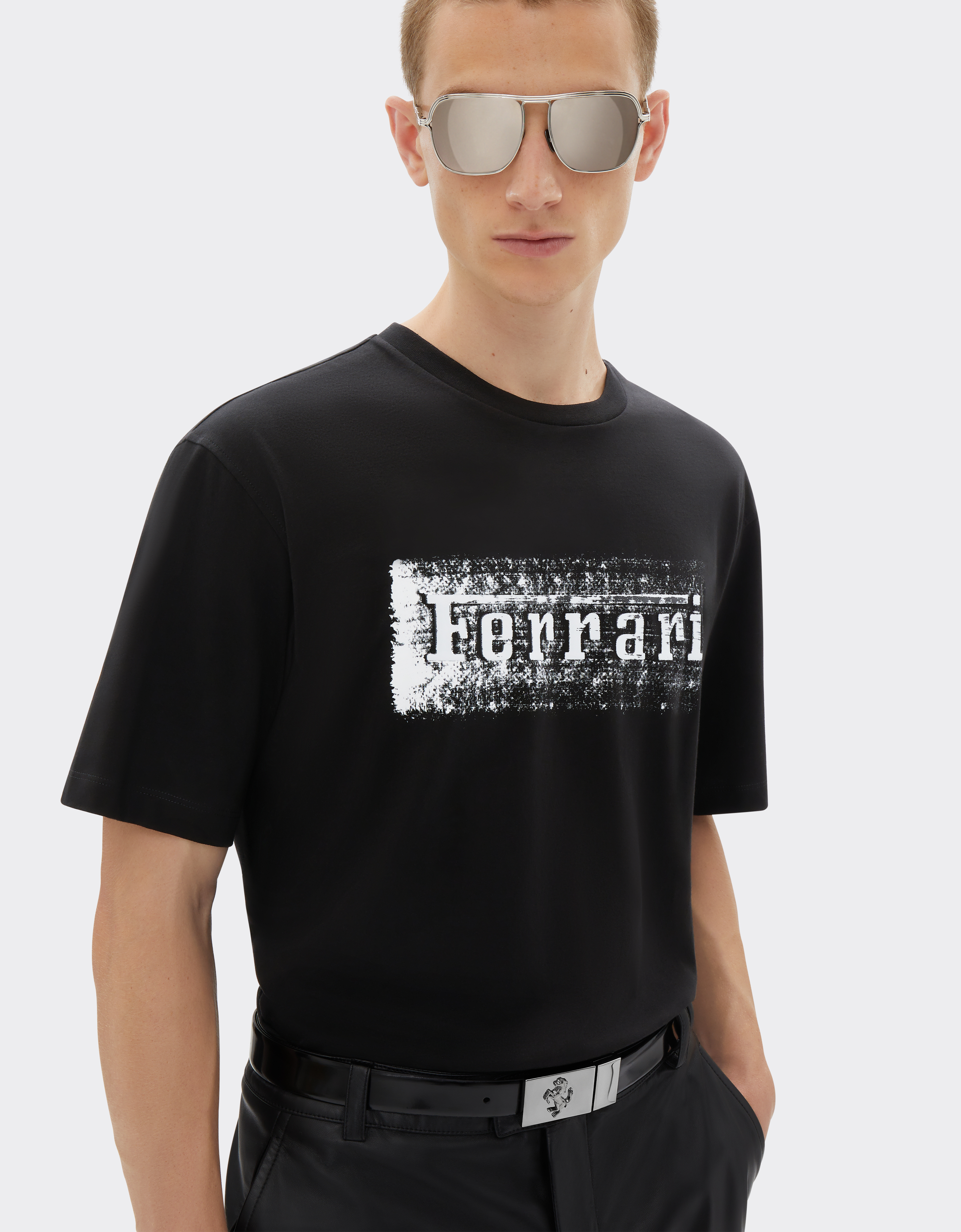 Ferrari Graphic Print Black Cotton T-shirt In Black
