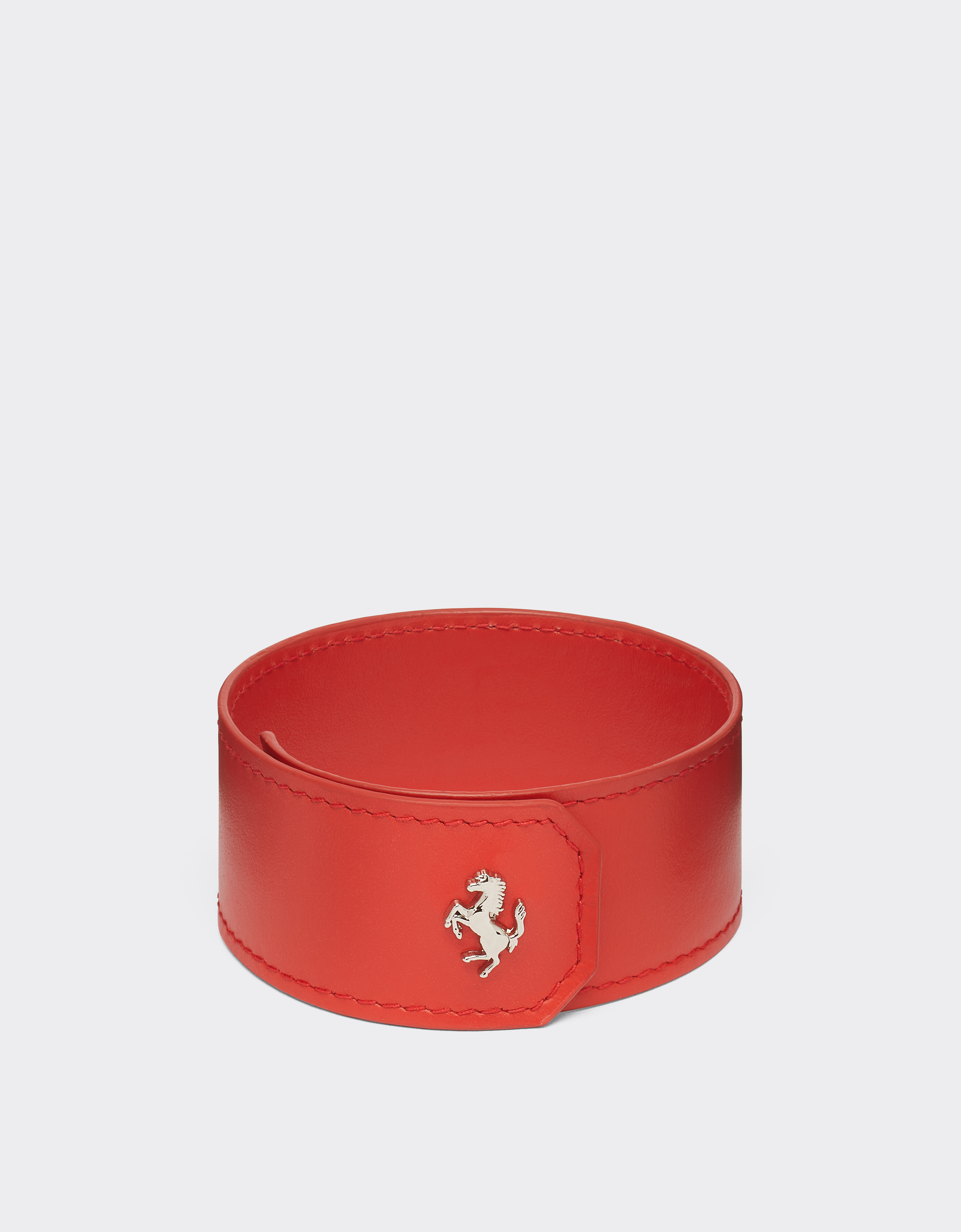 Shop Ferrari Smooth Leather Slap Bracelet In Rosso Dino
