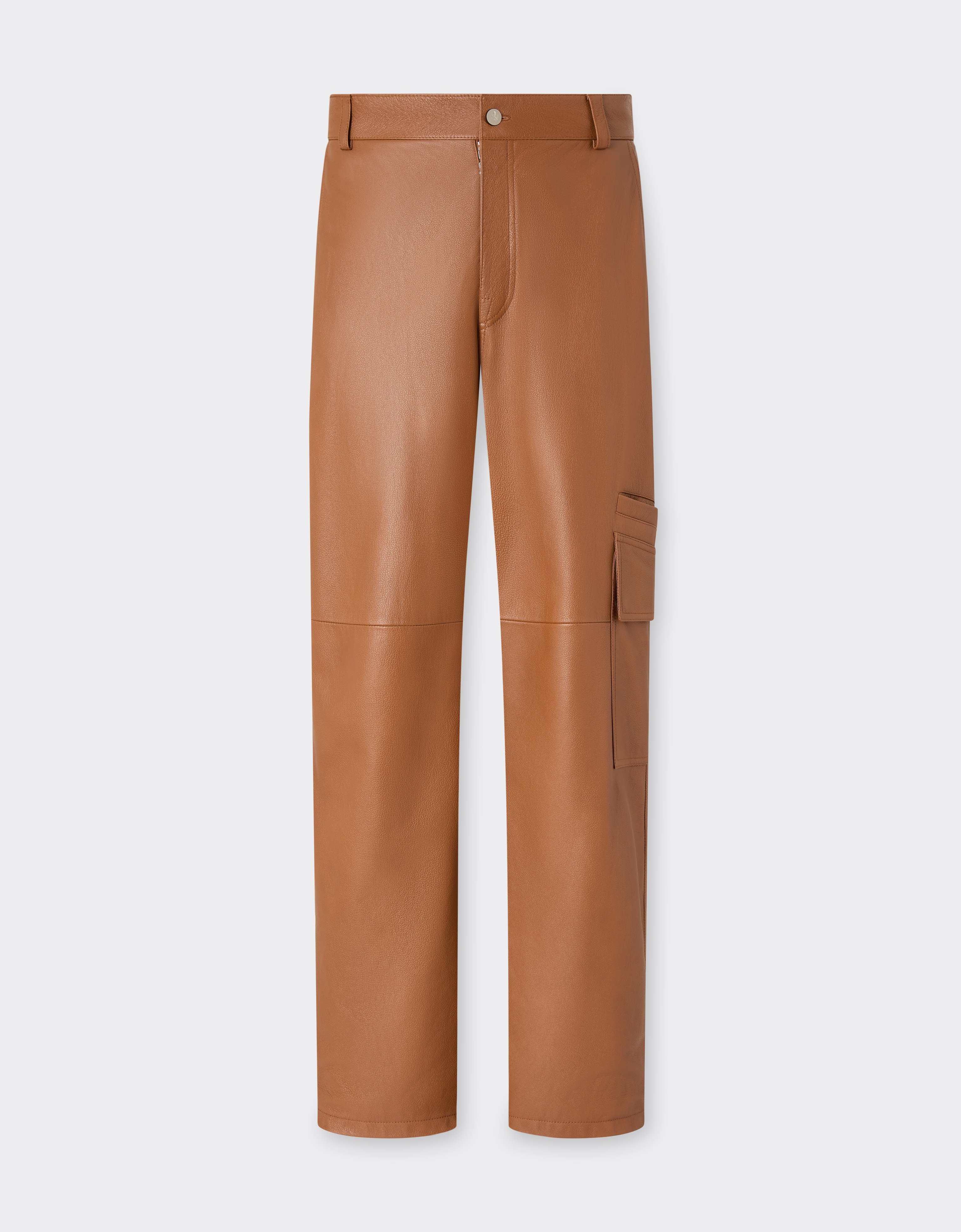 Ferrari Men's Cognac Deer-Effect Nappa Leather Cargo Pants - Trousers 48