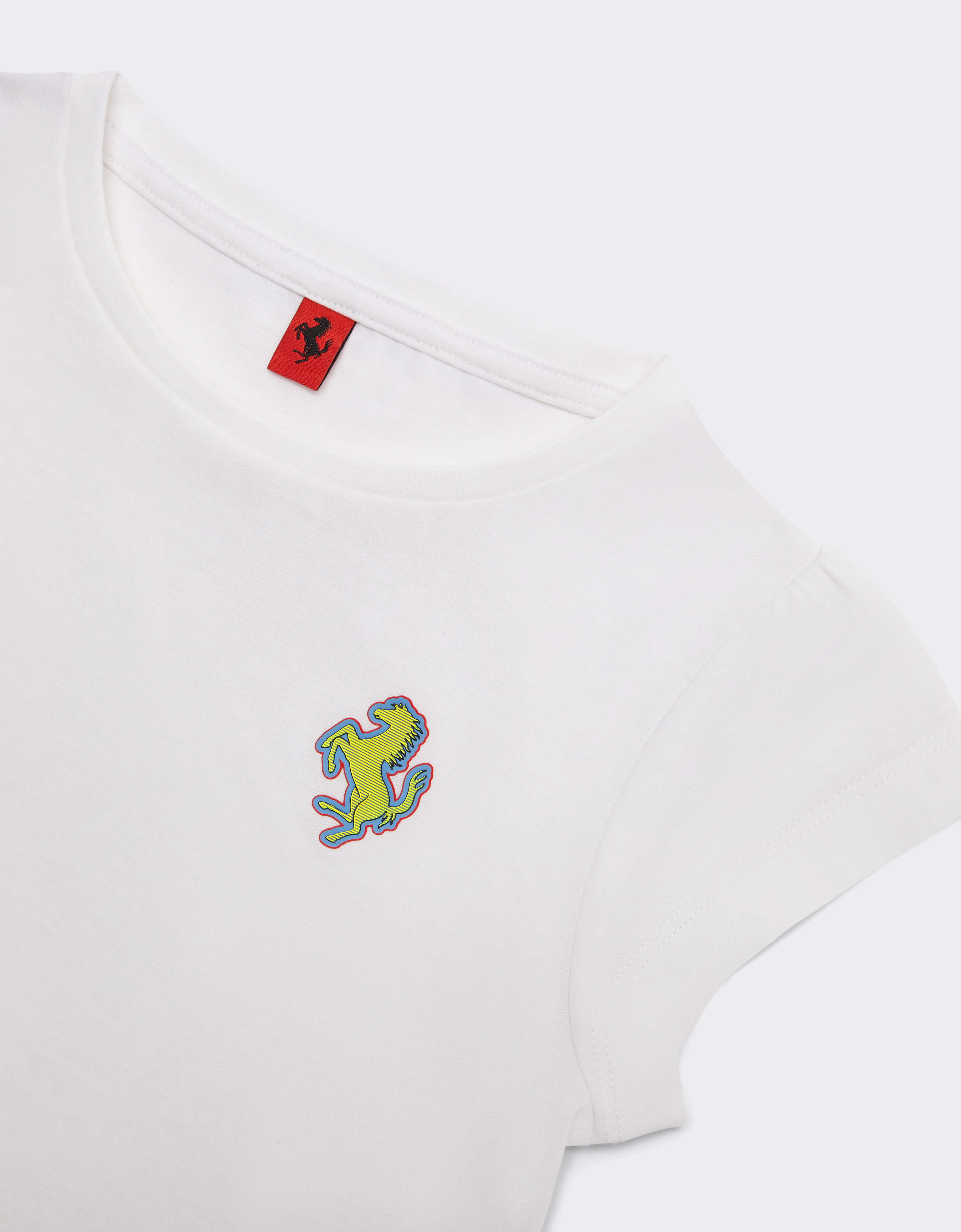  Ferrari Oberteil Aus Baumwolle Mit „cavallino Rampante“-aufnäher - Female Polos Und T-shirts Optisch Weiß 2y 