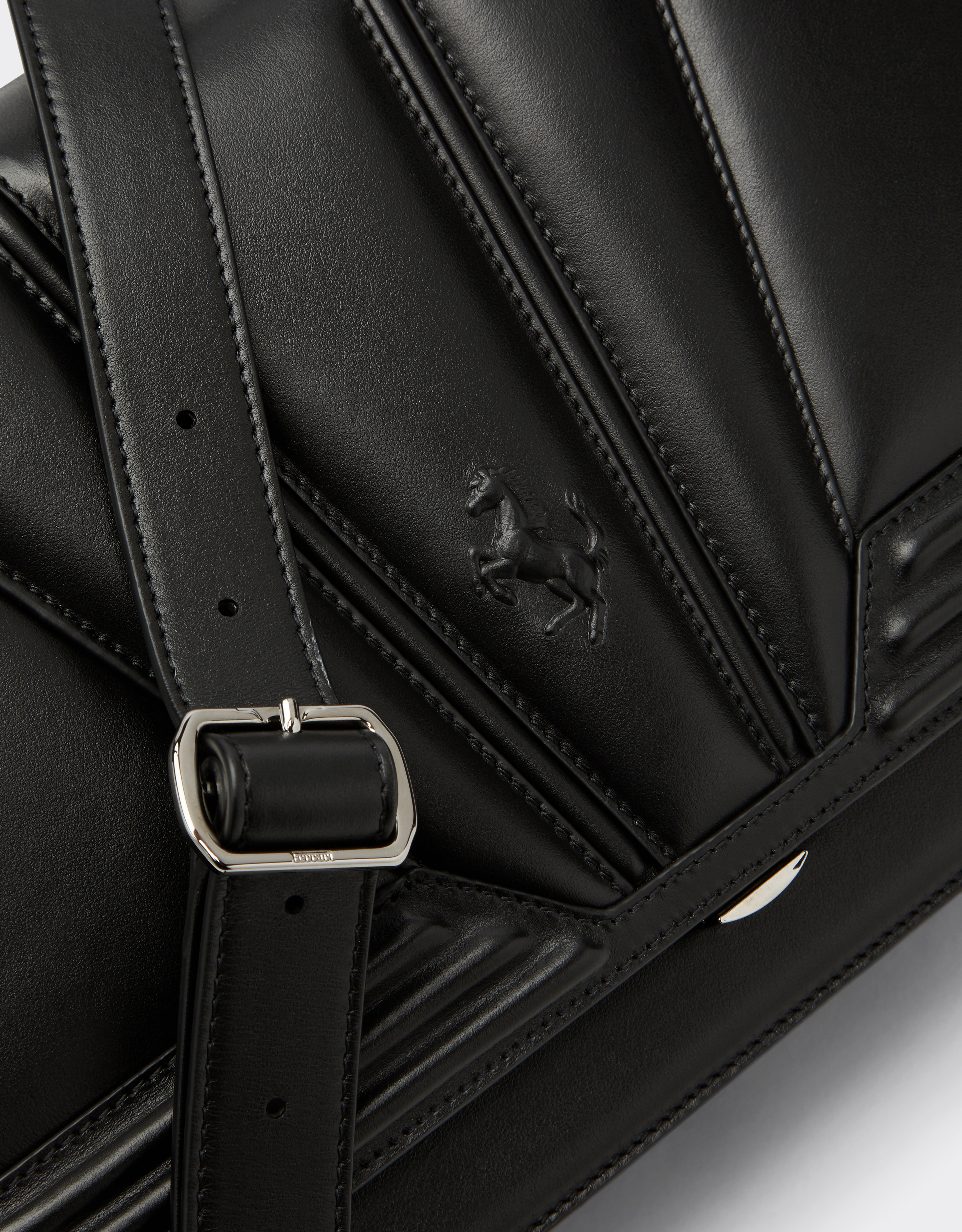 Ferrari Crossbody Bag In Smooth Leather With 3d Motifs In Black