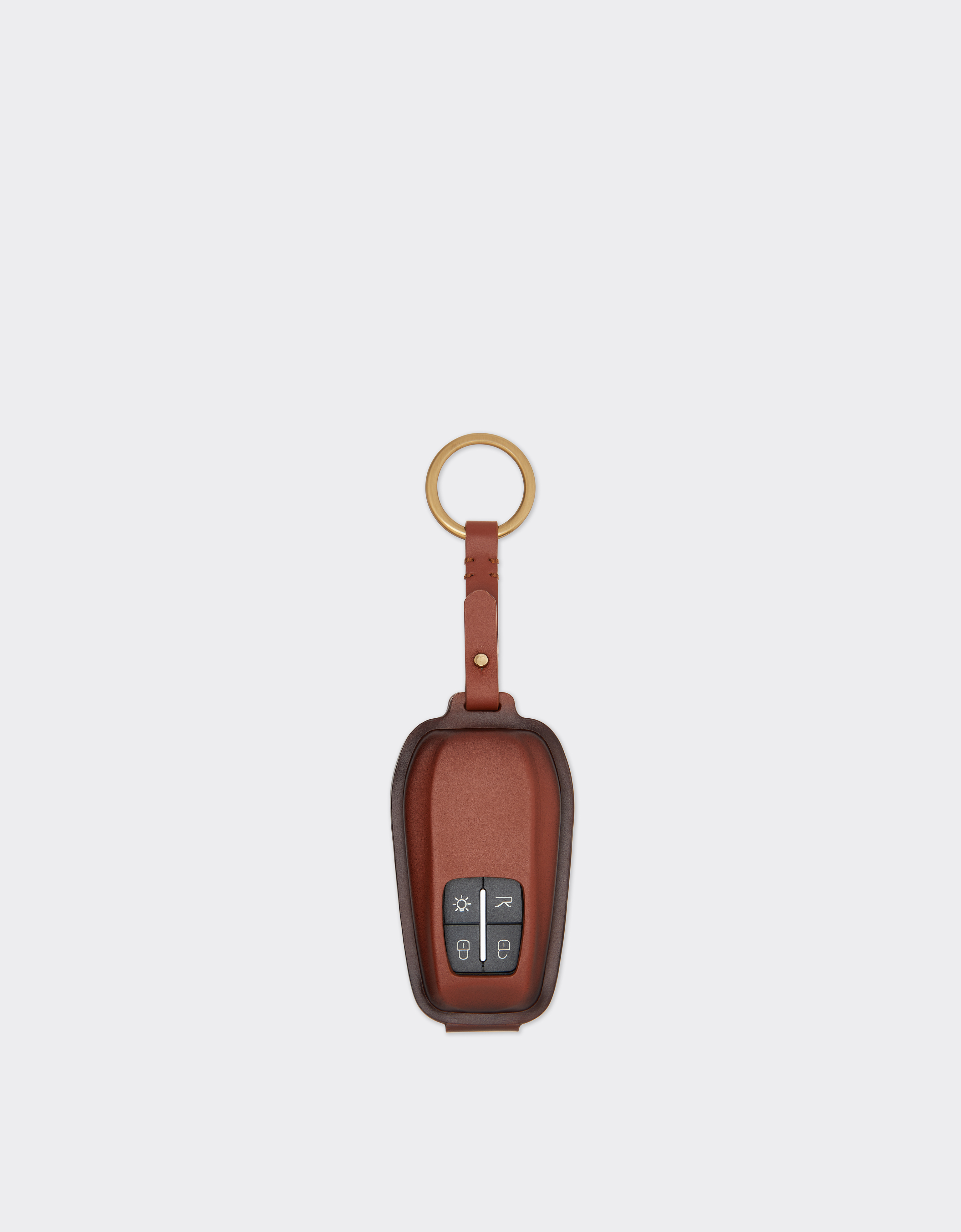 Ferrari Keyring In Gradient Leather In Brown