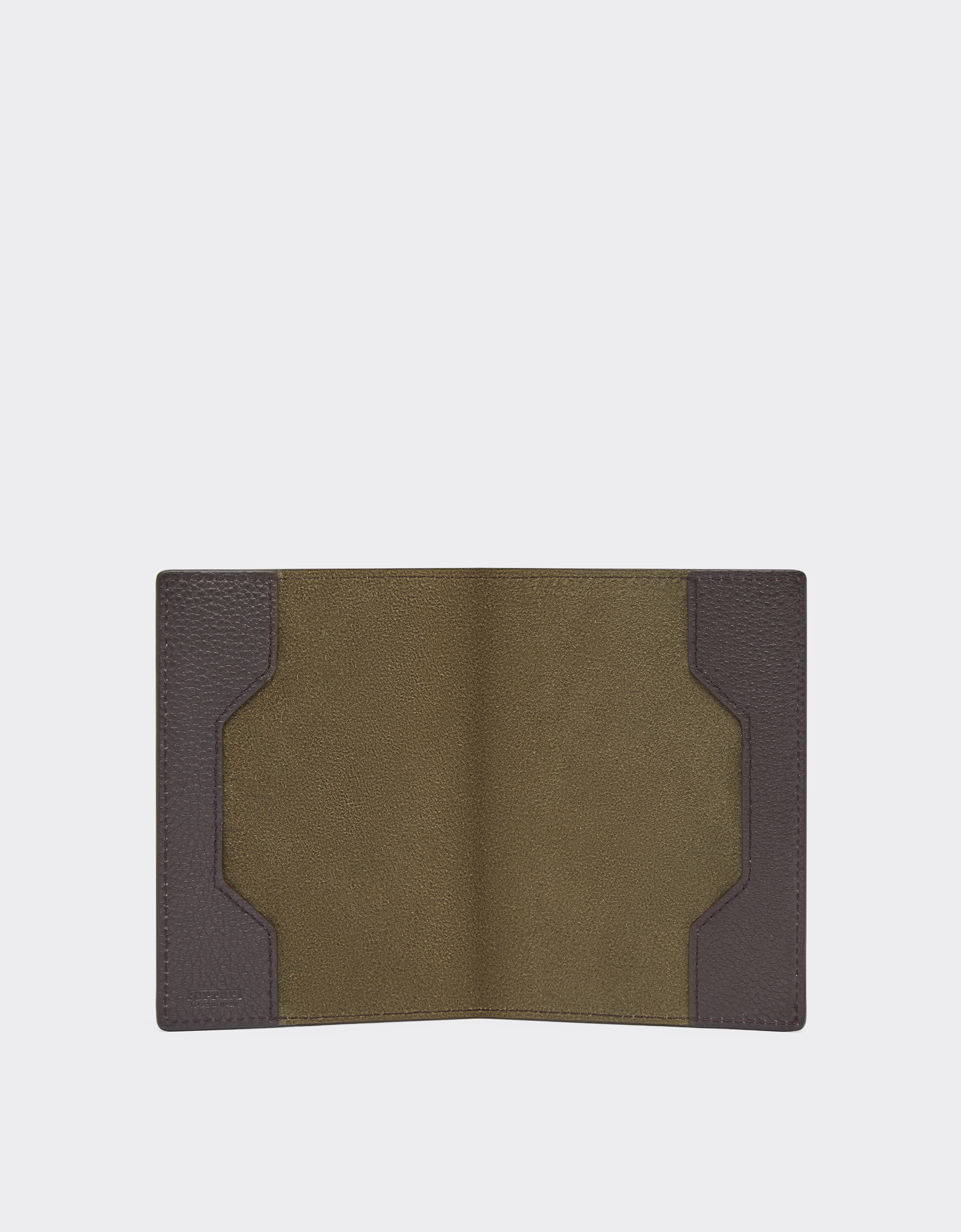 Ferrari Grained Leather Passport Holder In Dark Brown