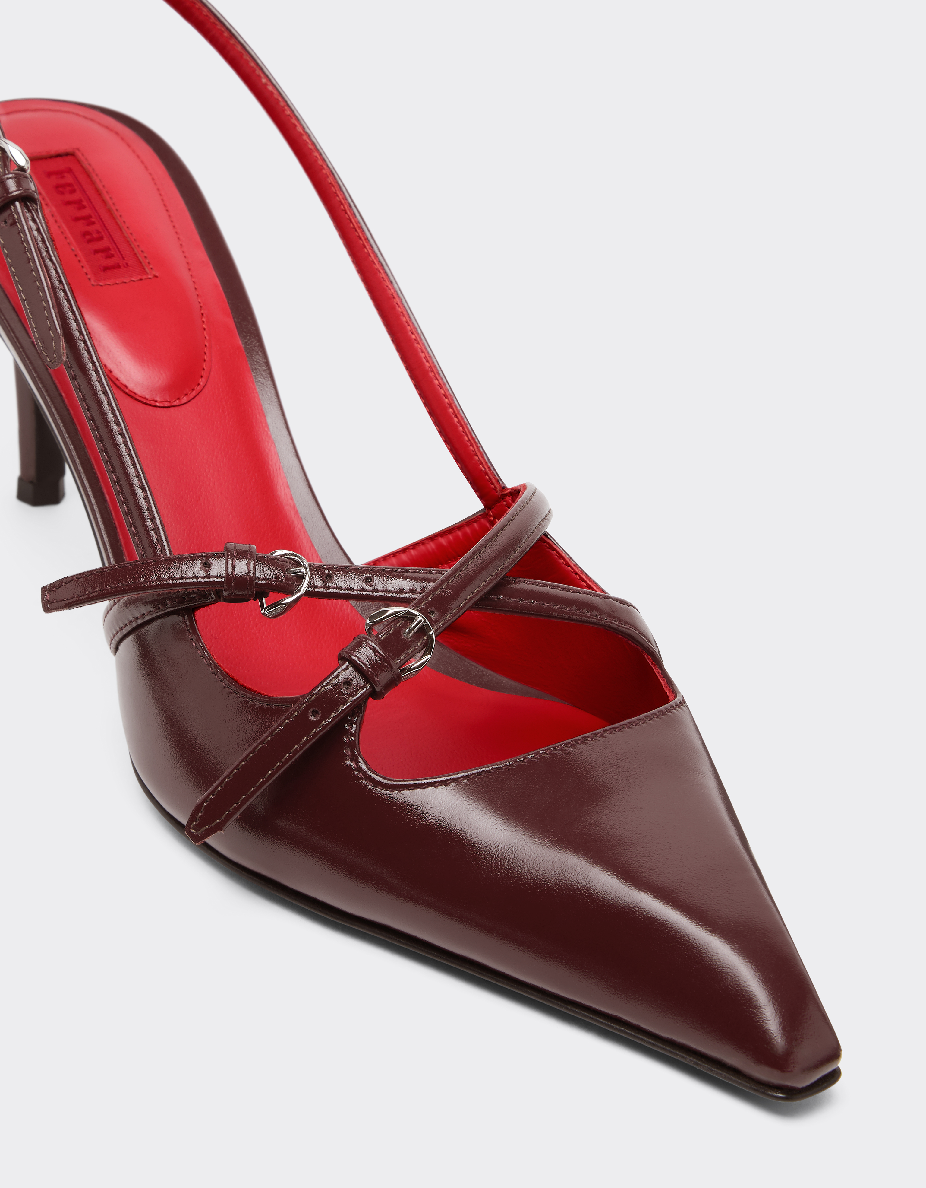Ferrari Slingback Shoe In Shiny Leather In Red