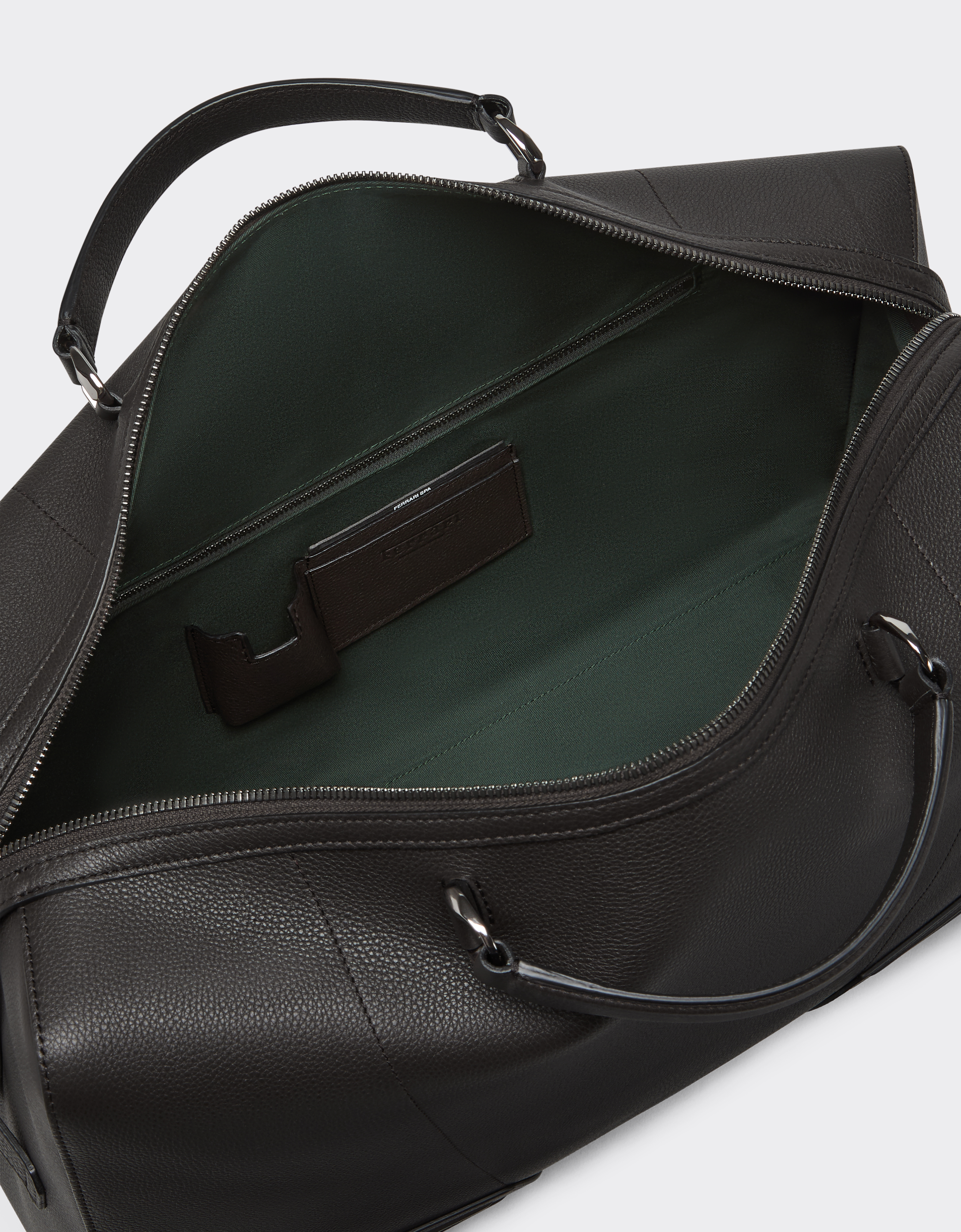 Ferrari Grained Leather Duffle Bag In Dark Brown