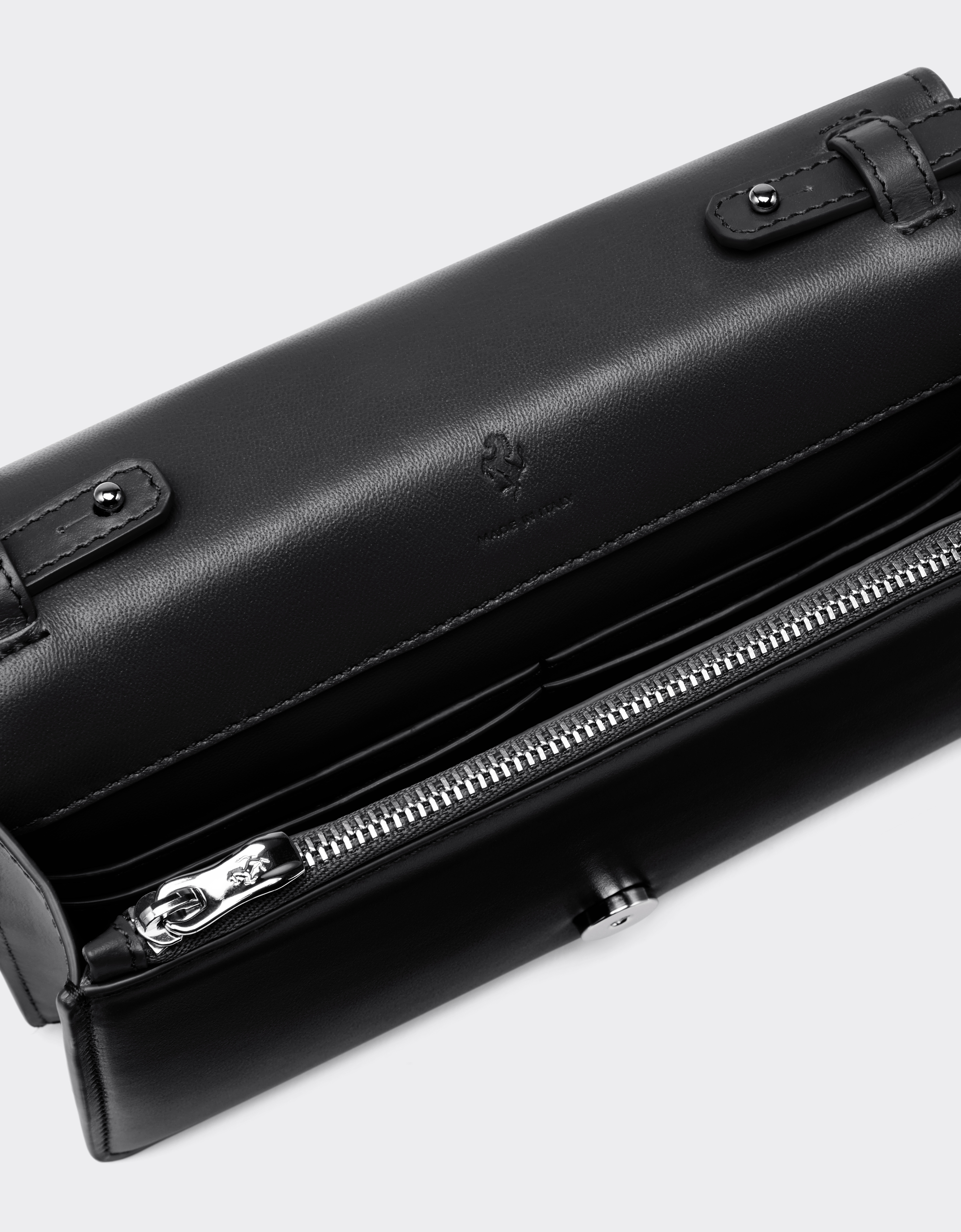 Ferrari Gt Leather Clutch Wallet With Chain In Black