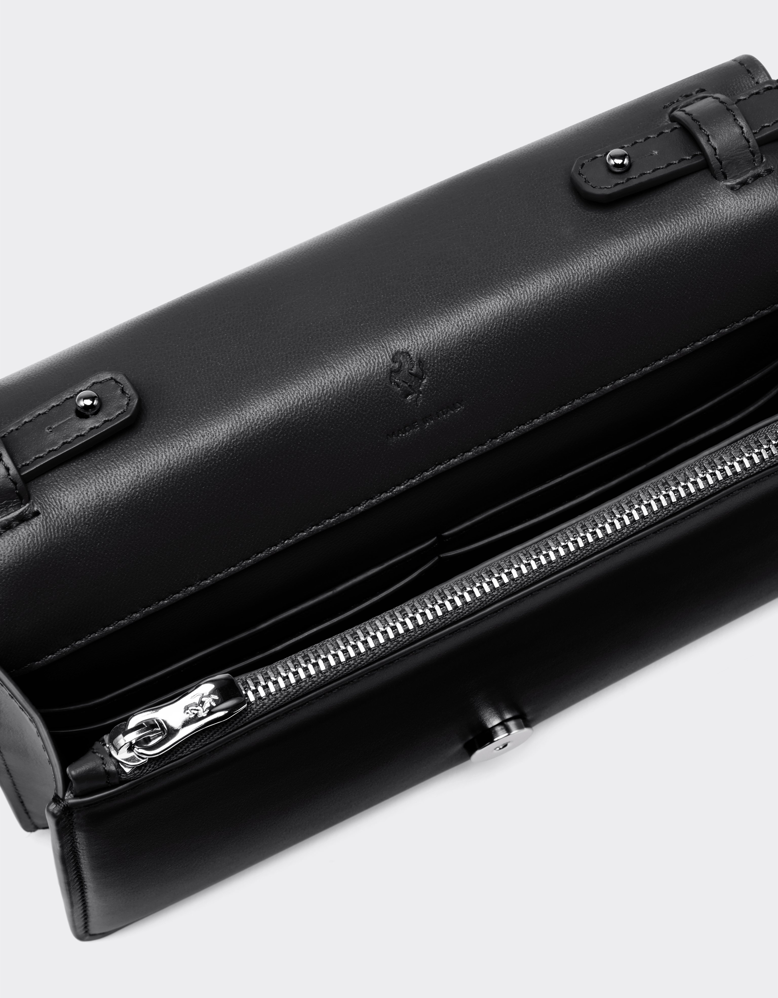 Ferrari Gt Leather Clutch Wallet With Chain In Black