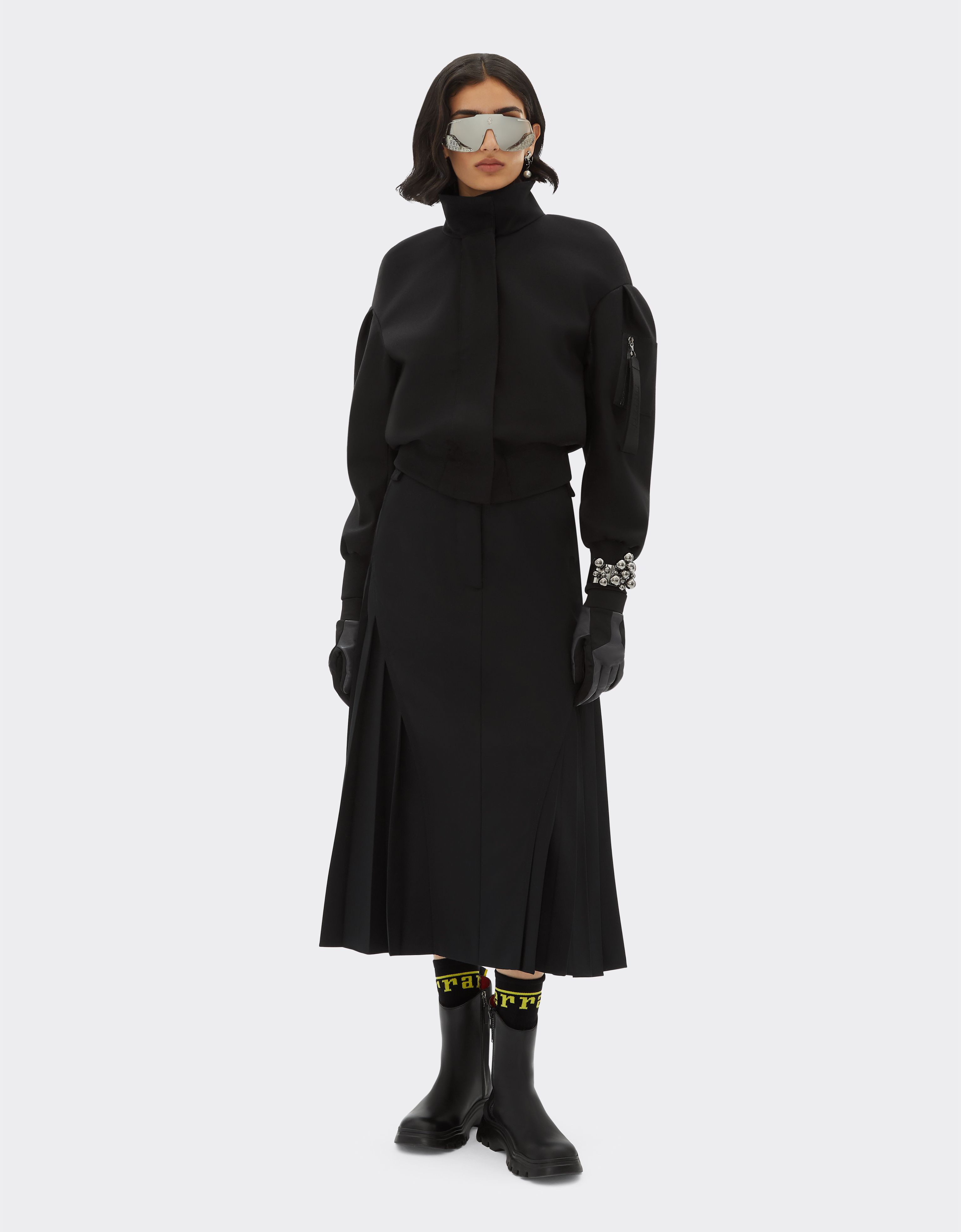 FERRARI FERRARI BOMBER JACKET IN WOOL, NYLON AND CASHMERE WITH 3D GROSGRAIN TAPING