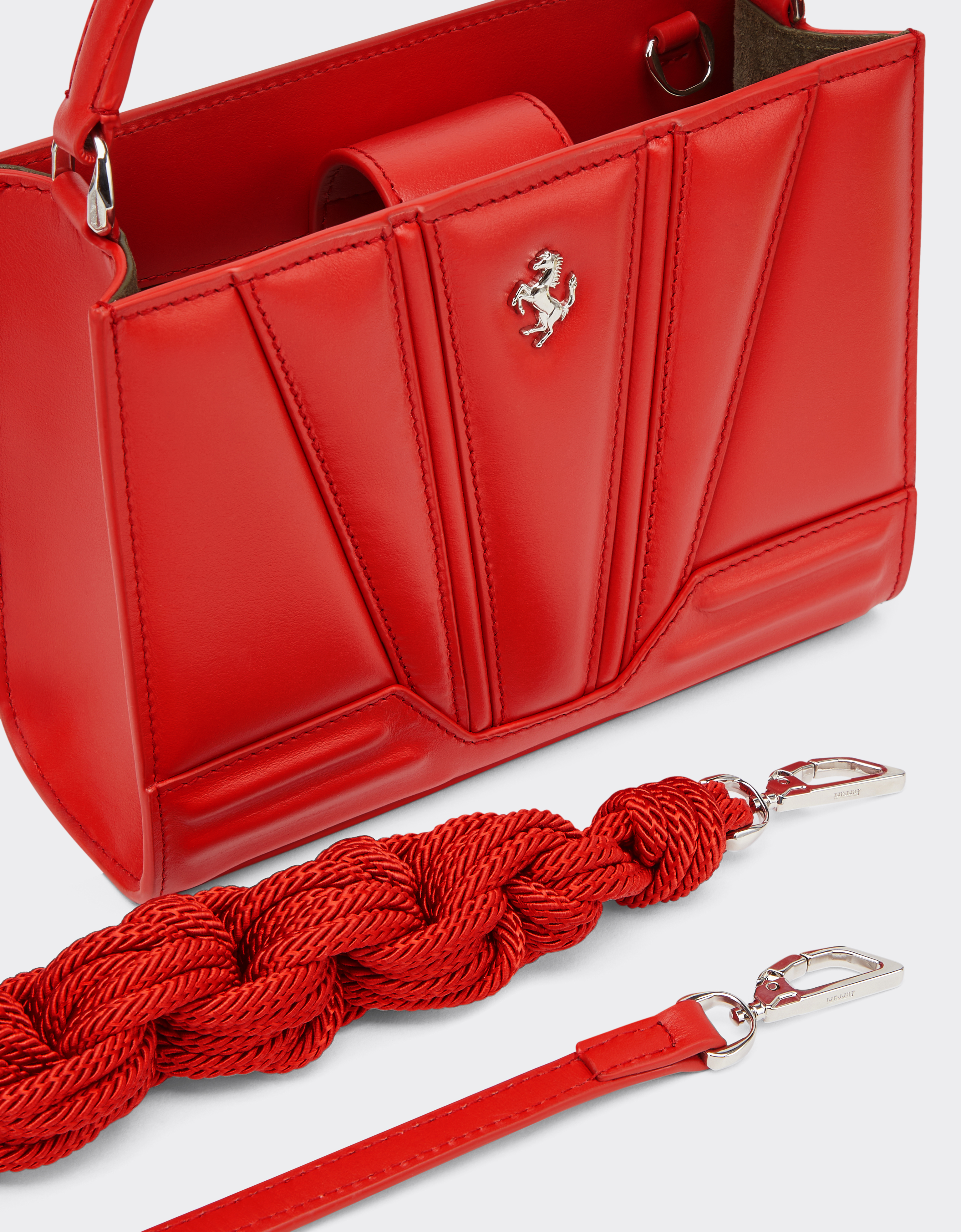 Ferrari Gt Leather Micro Tote Bag With Scoubidou Detail In Rosso Dino