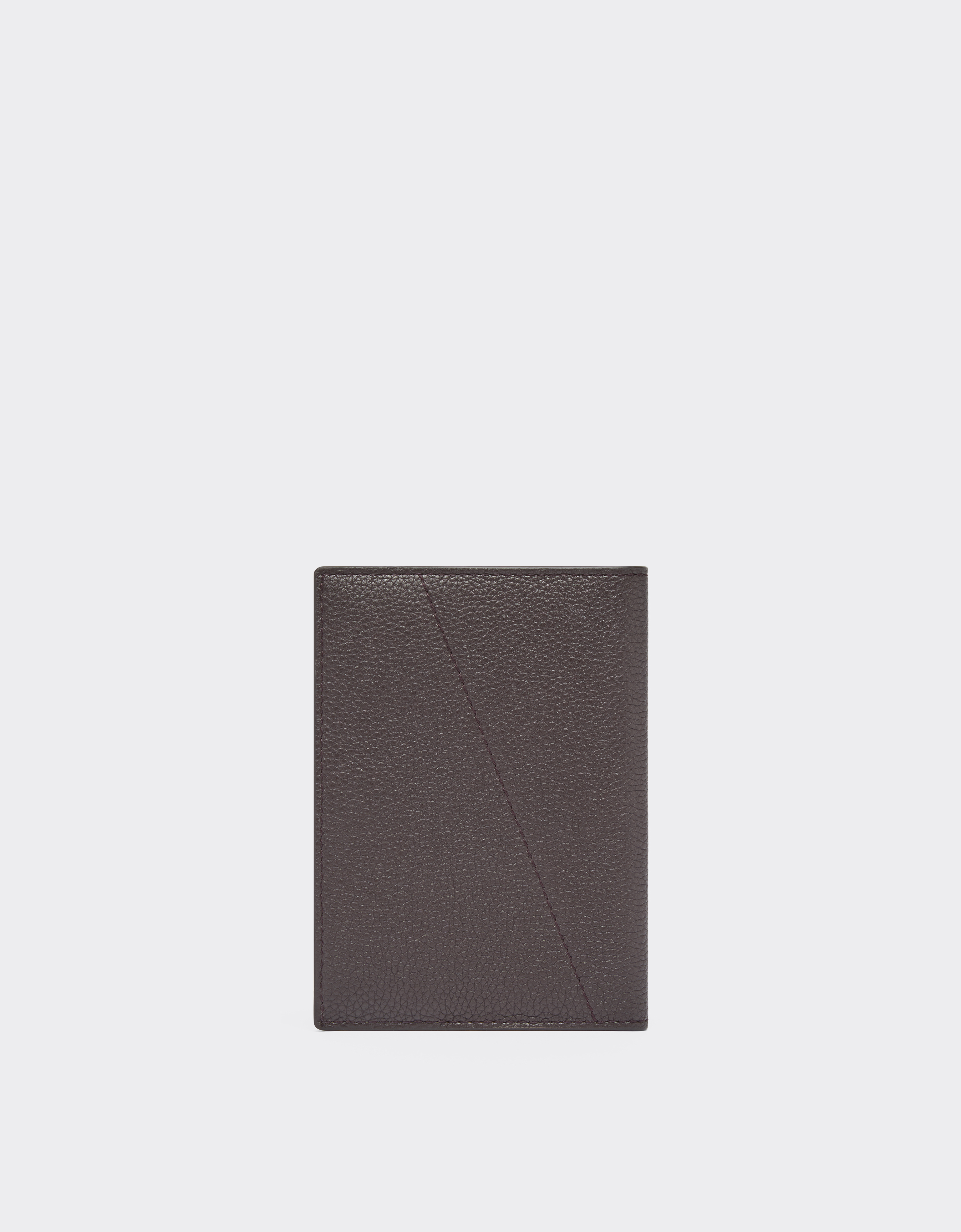 Ferrari Grained Leather Passport Holder In Dark Brown