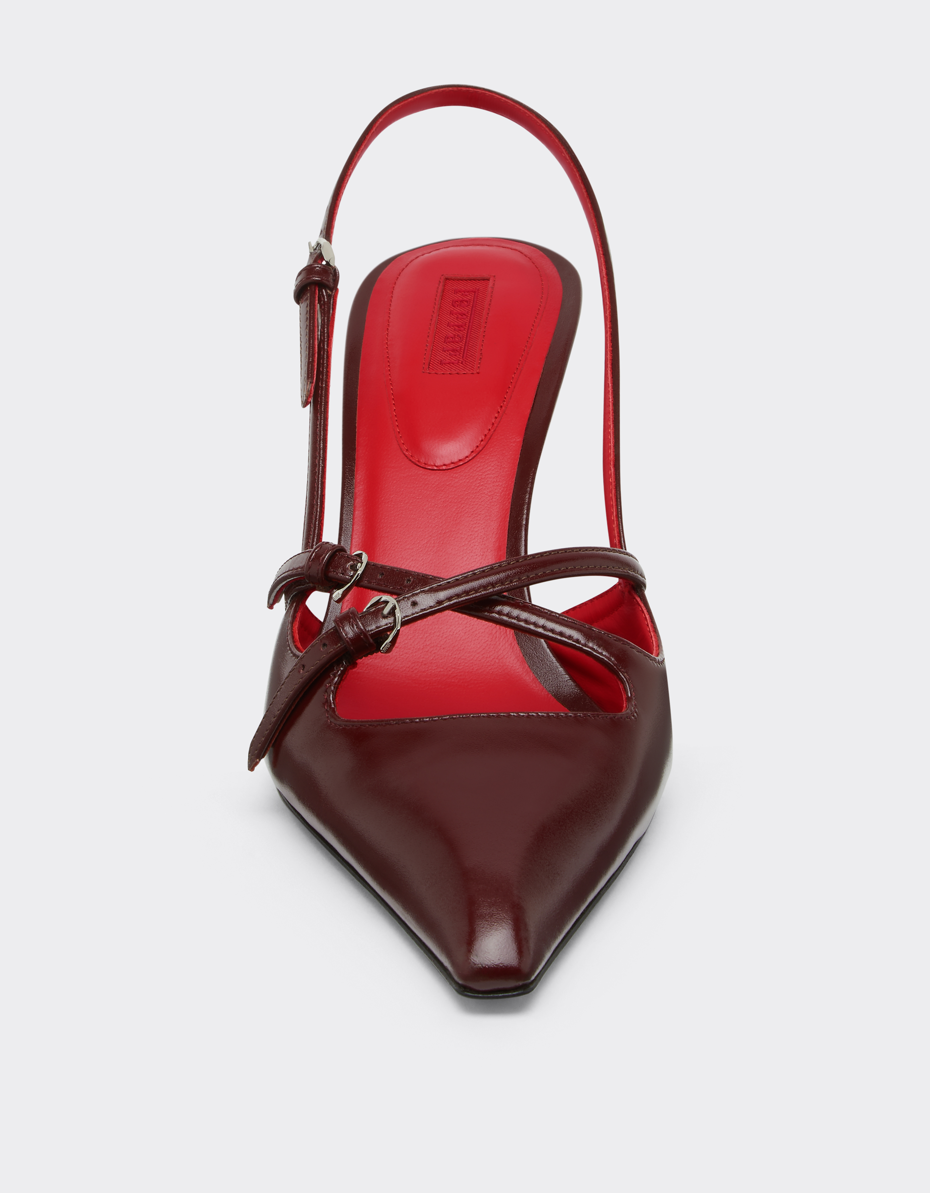 Ferrari Slingback Shoe In Shiny Leather In Red