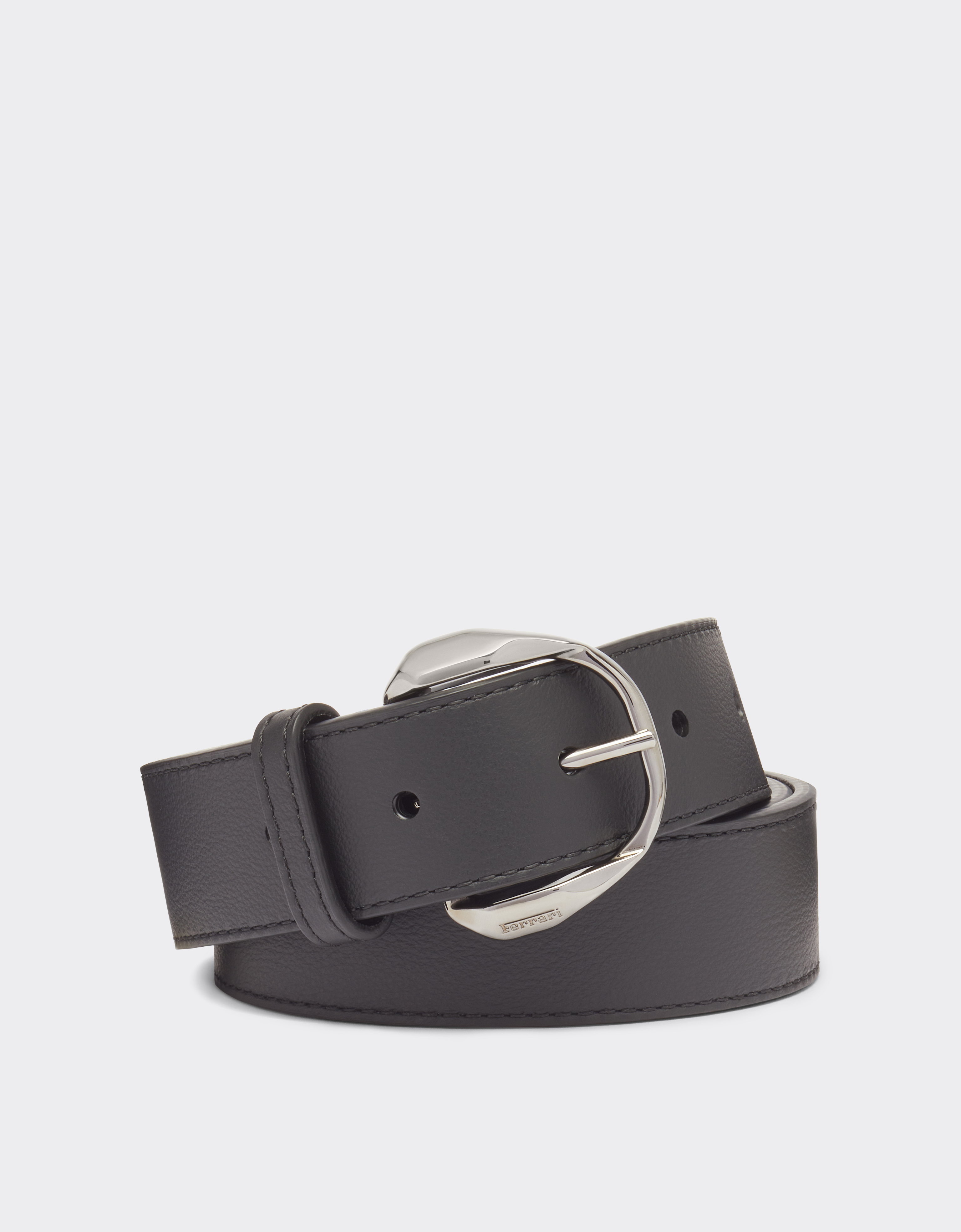 Shop Ferrari Leather Belt With Prancing Horse Detail In Black