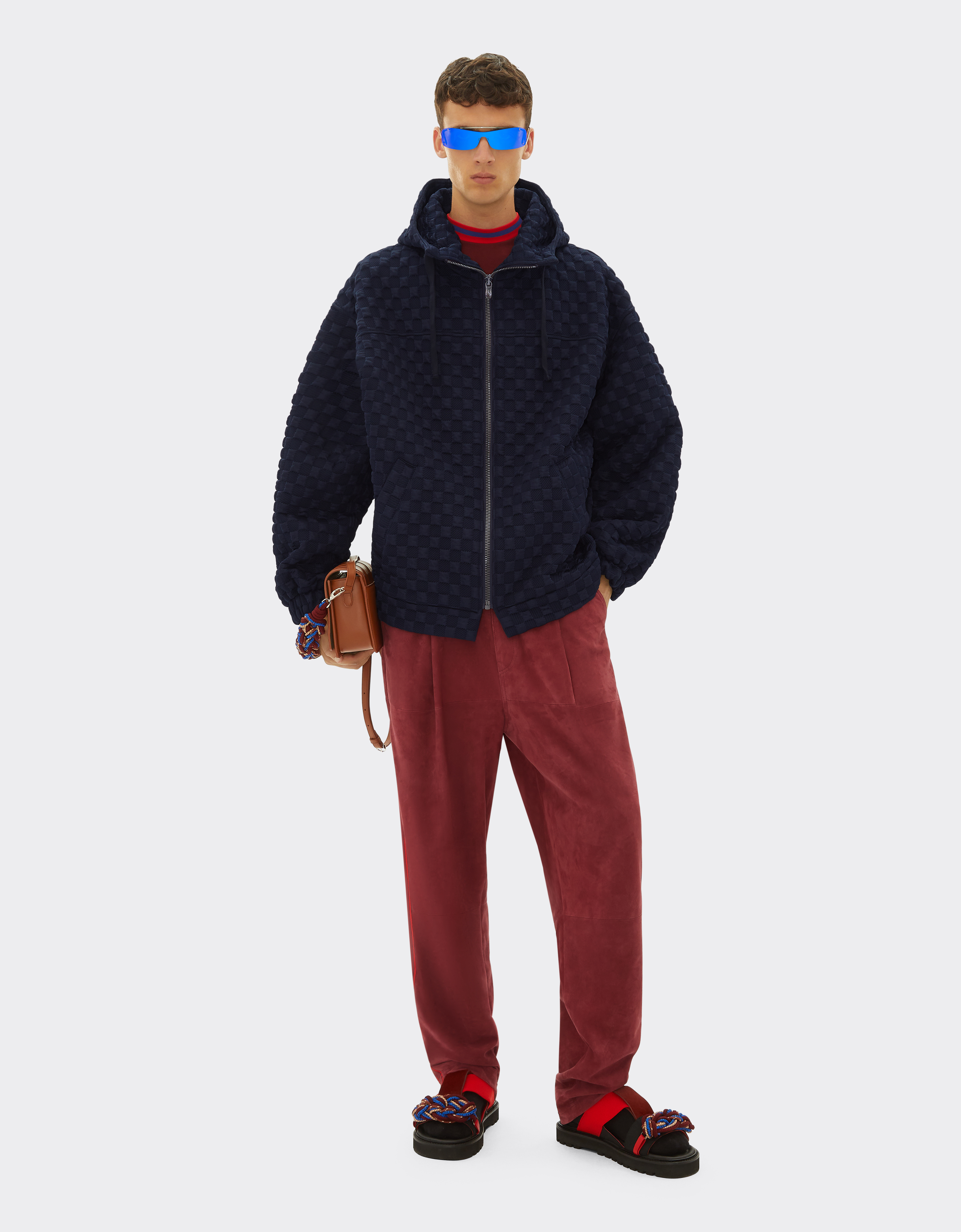 Shop Ferrari Jacquard Jumper With Hood And Zip In Navy