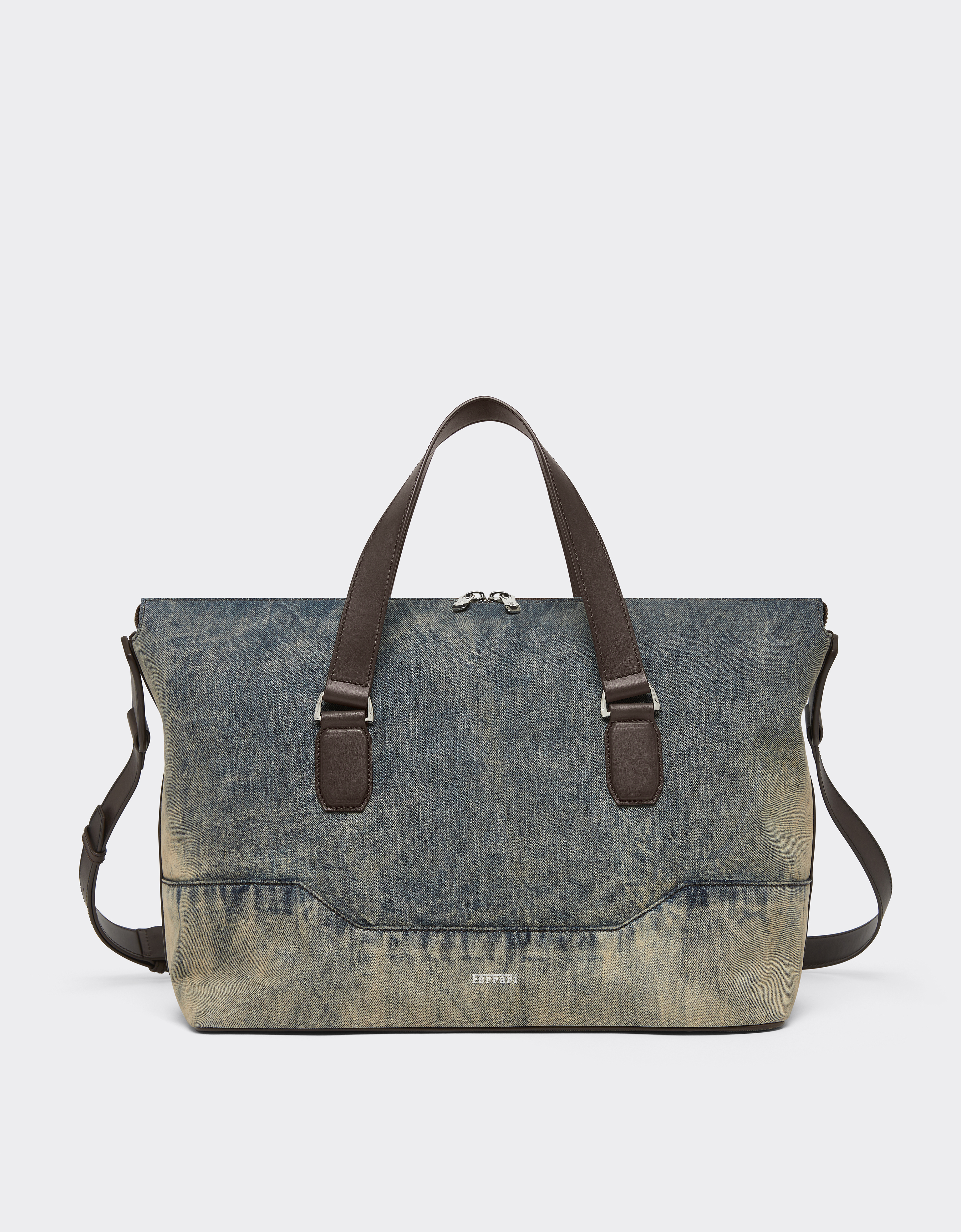 Ferrari Men's Blu Denim Acid-Washed Denim And Leather Duffle Bag - Travel & Luggage Os