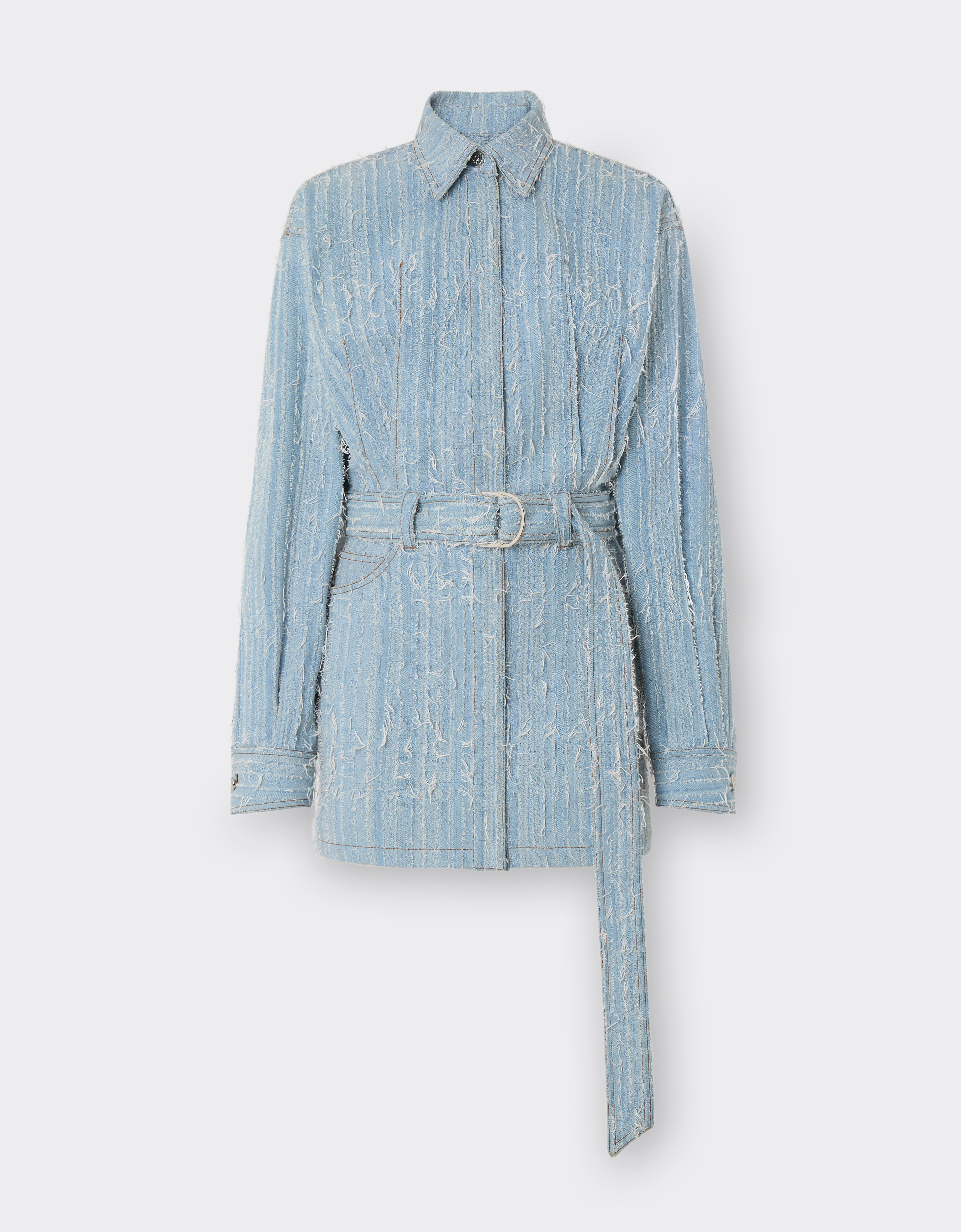 Ferrari Mini Dress In Frayed Faded Denim In Light Denim