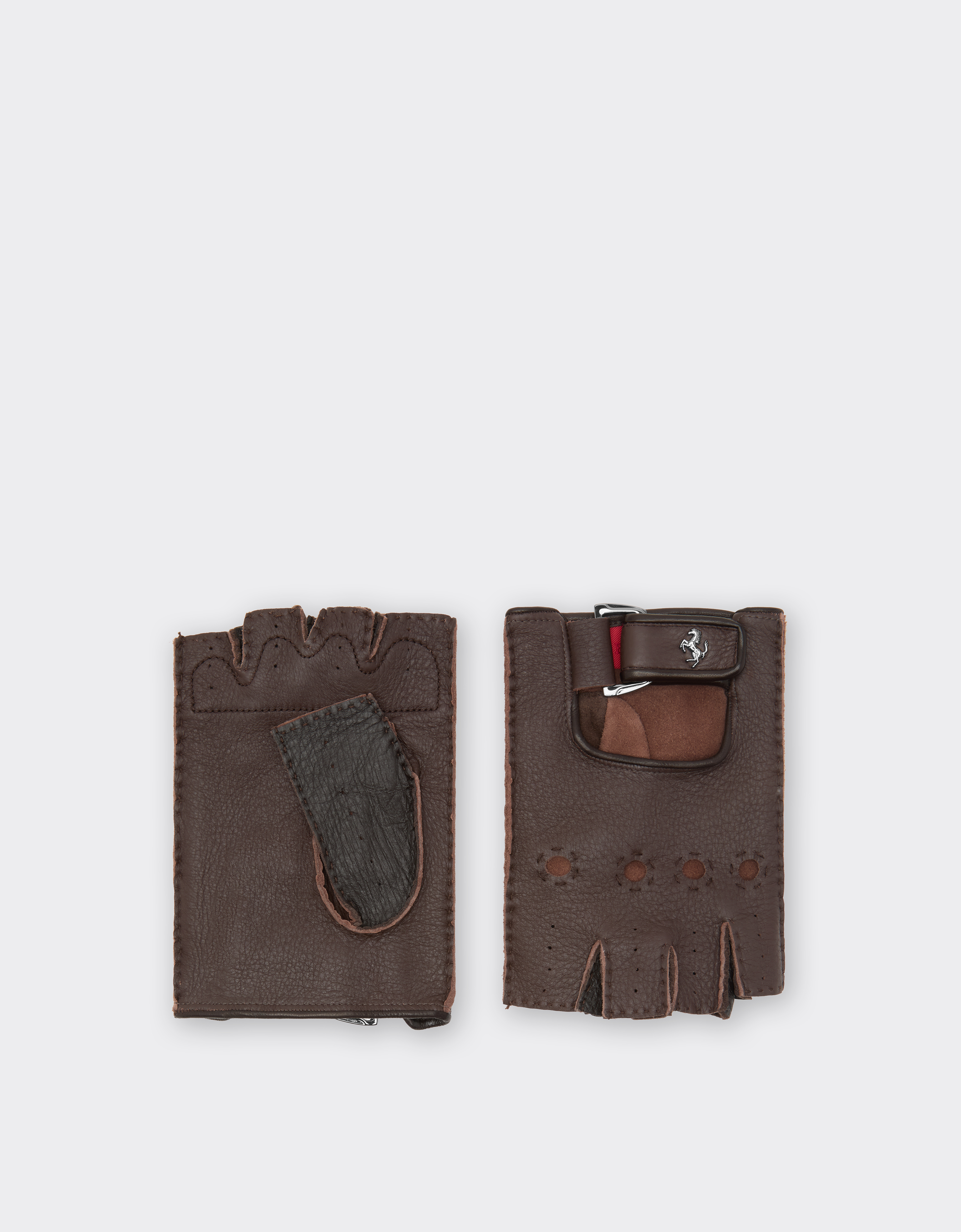 Ferrari Fingerless Leather Driving Gloves In Brown