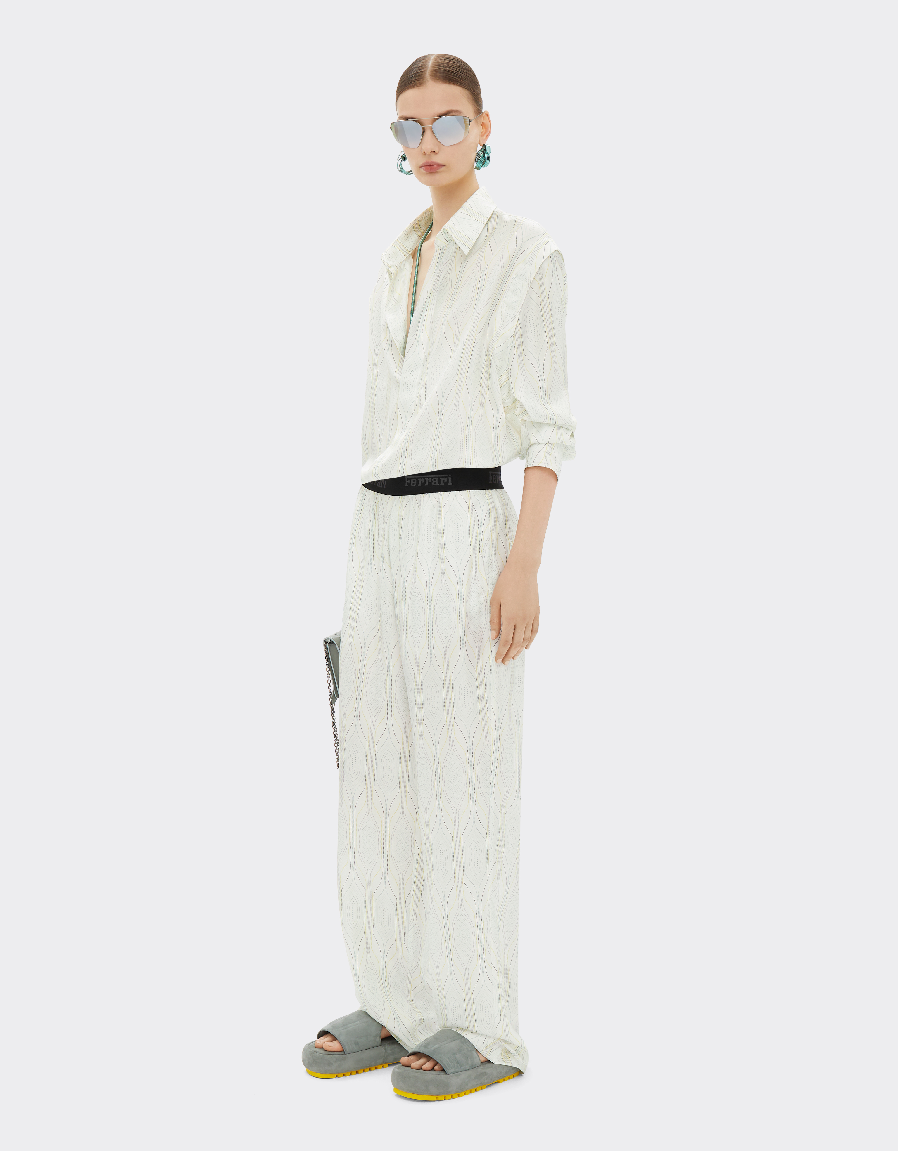 Shop Ferrari Miami Collection Silk Trousers In Optical White