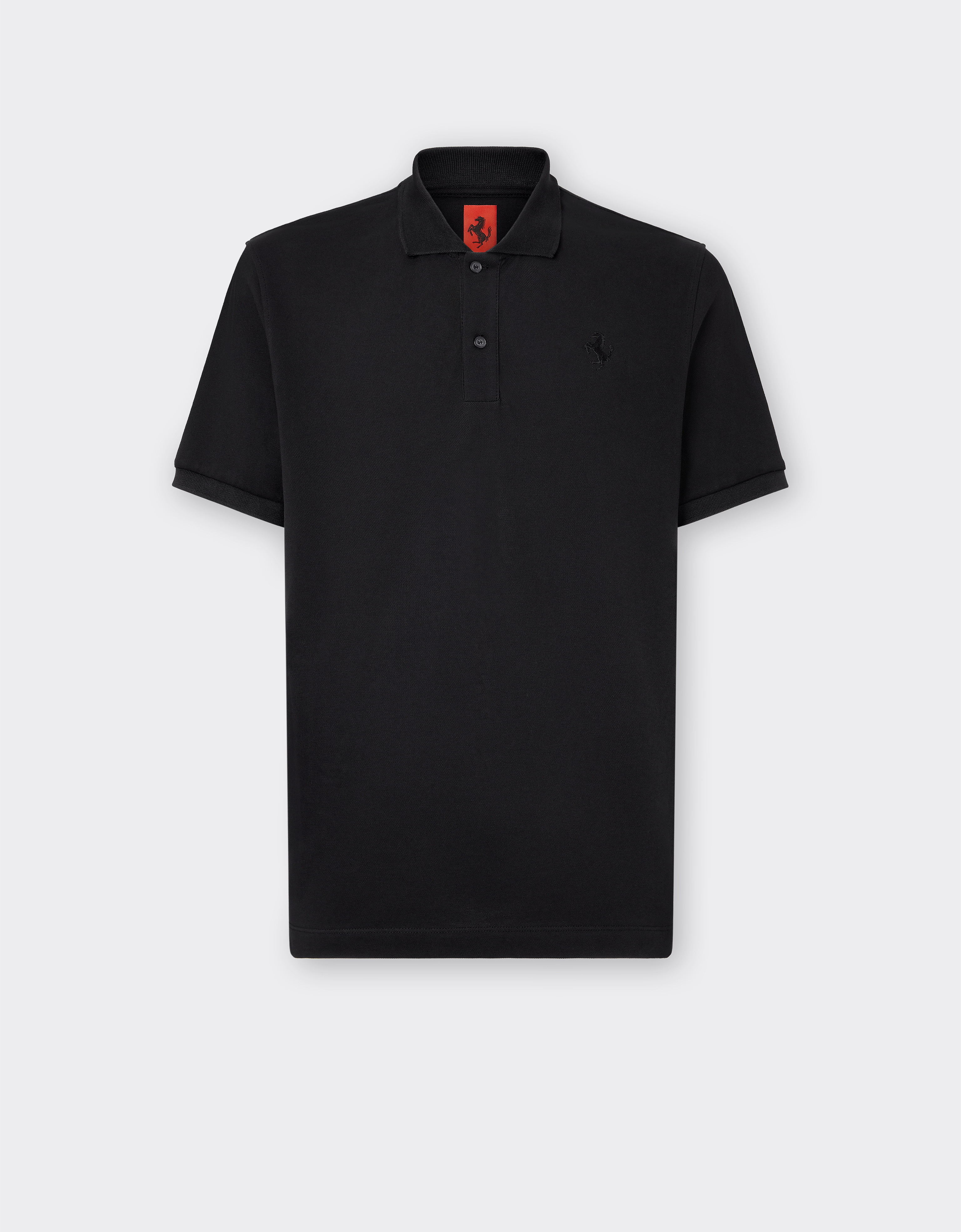 Ferrari Men's Black Organic Cotton Piqué Polo Shirt With Prancing Horse - Polos Xs