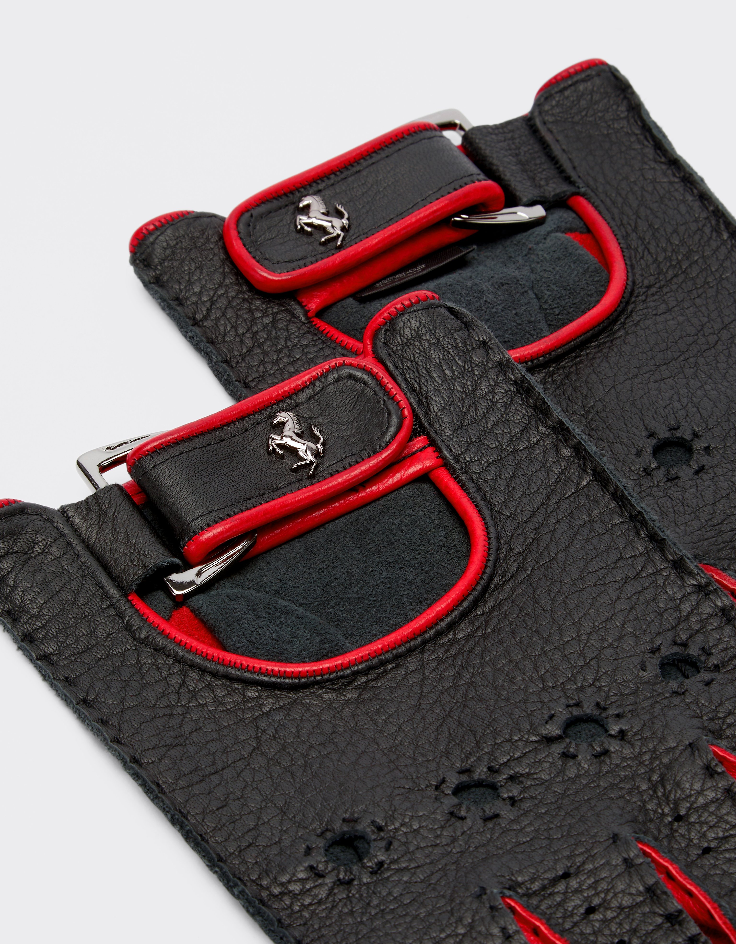Ferrari Leather Driving Gloves With Prancing Horse Detail In Black