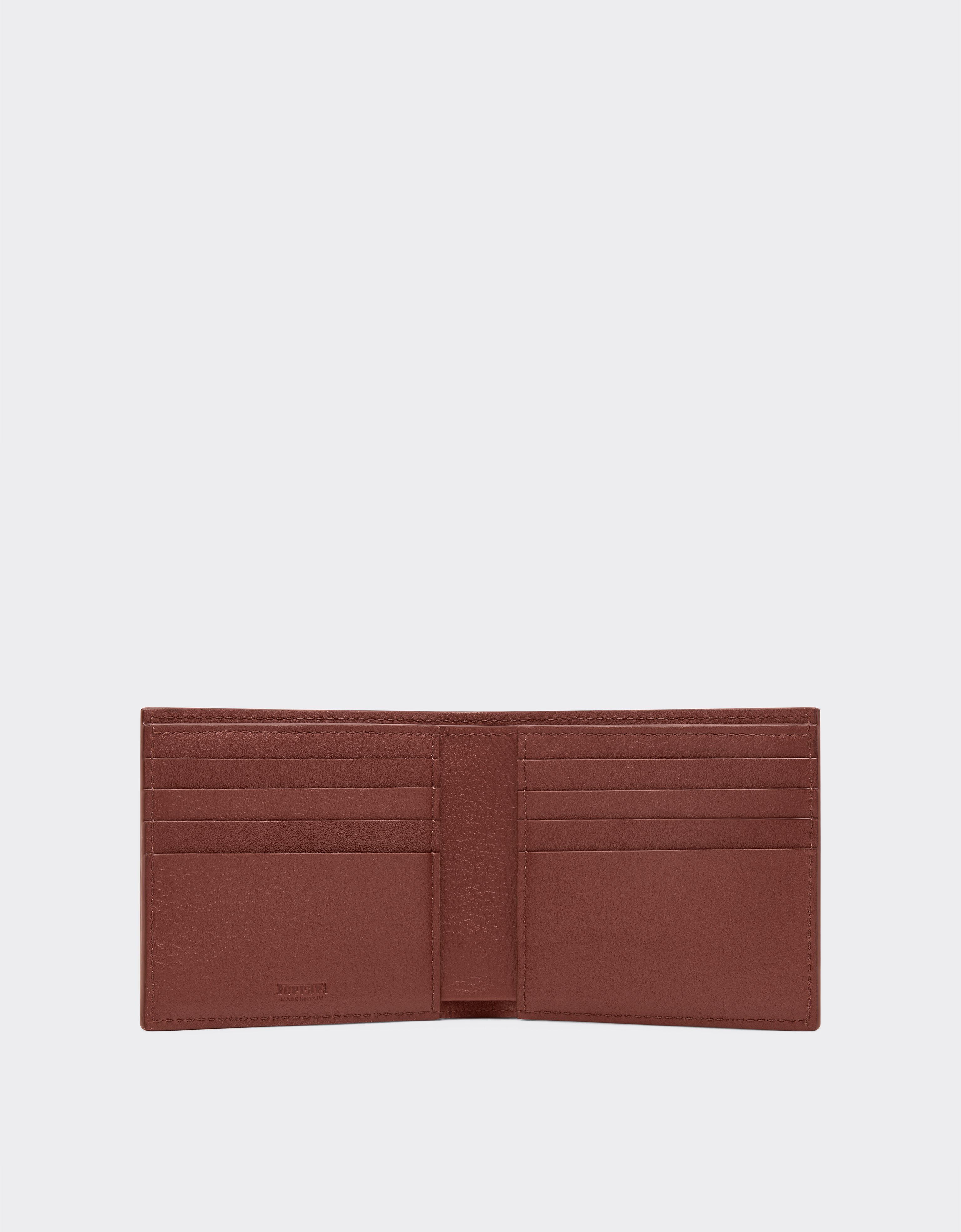 Ferrari Leather Wallet With Diagonal Stitching In Brown
