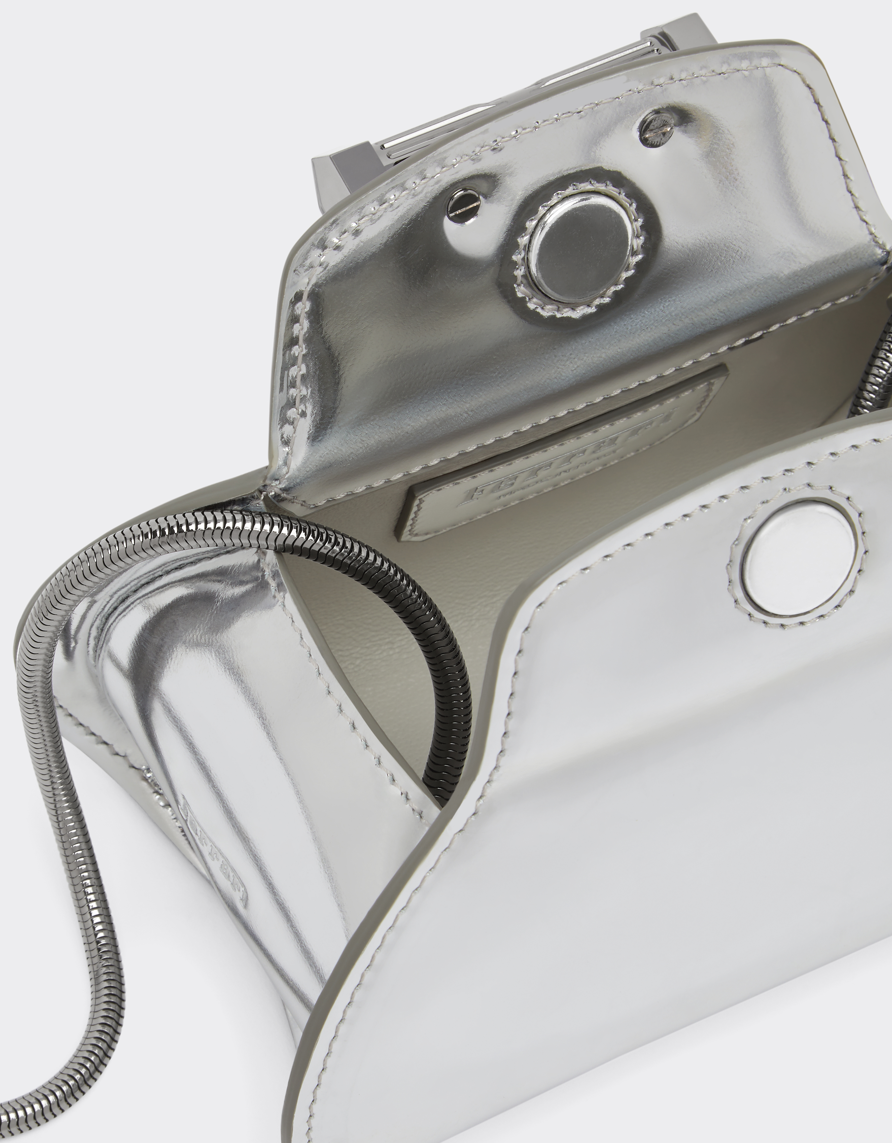 Ferrari Mini Bowling Bag In Mirrored Leather In Silver