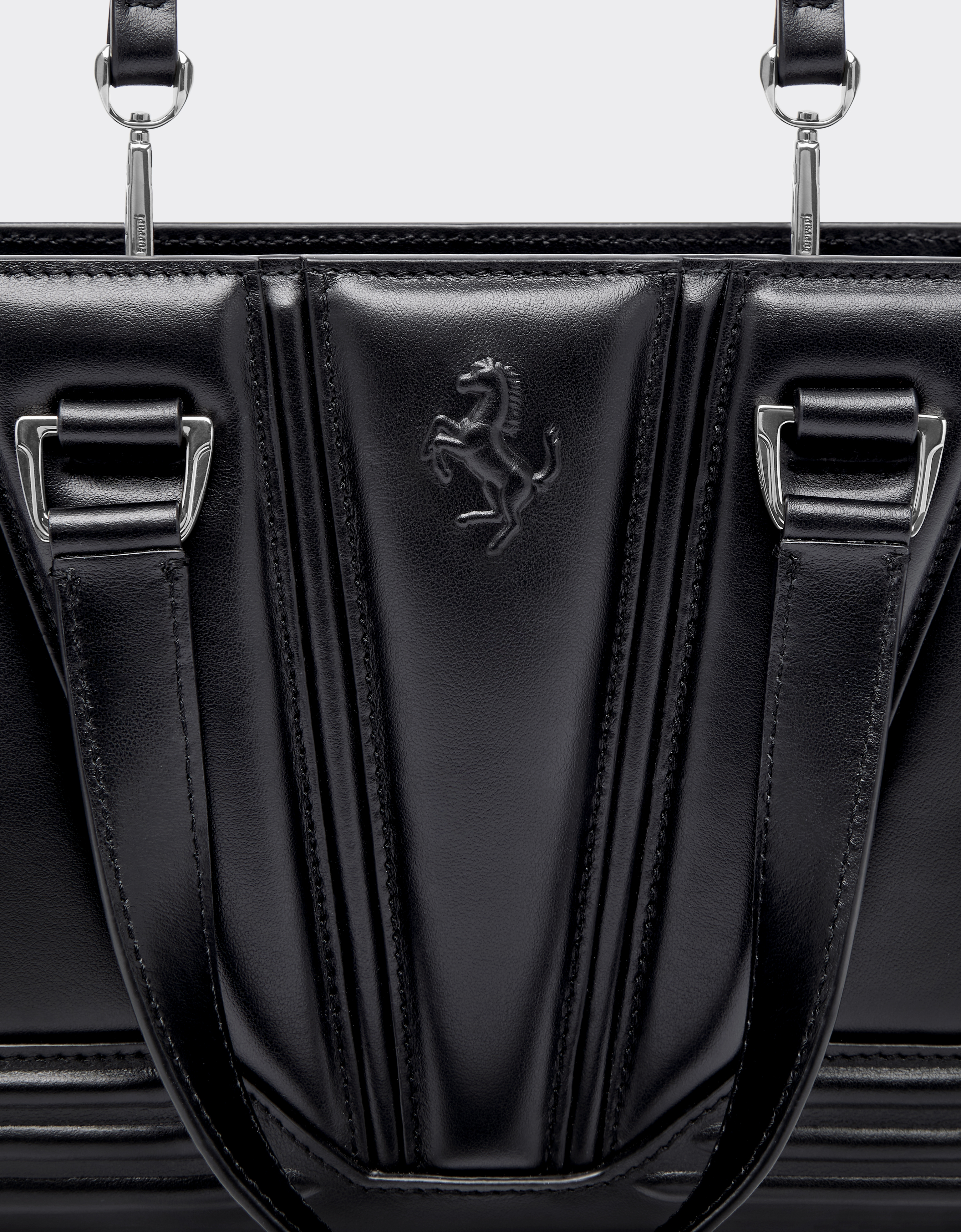 Ferrari Mini Tote Gt Bag In Leather With Prancing Horse Detail In Black