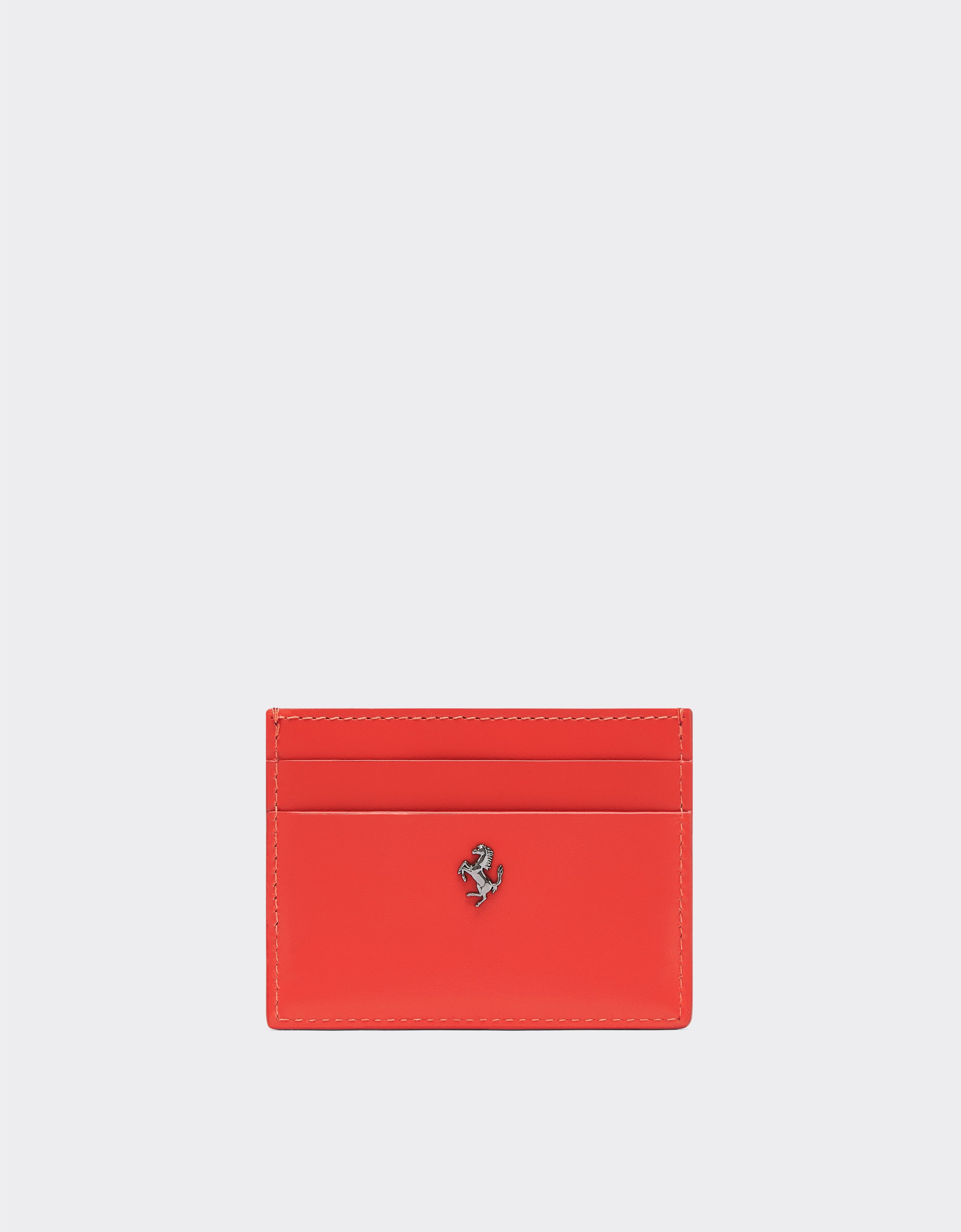 Ferrari Gt Brushed Leather Card Holder With Livery Motif In Rosso Dino