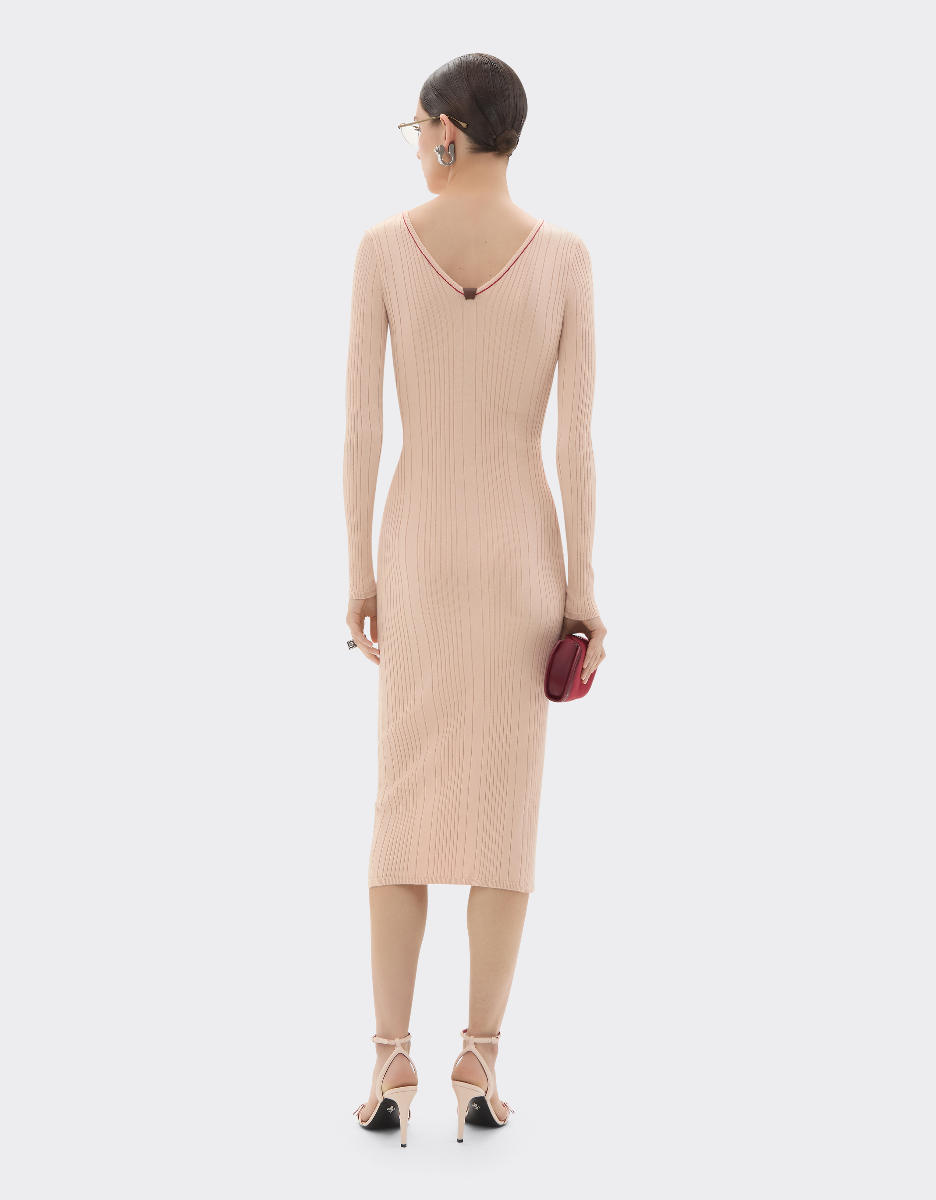 Ferrari Long Dress In Stretch Viscose In Neutral