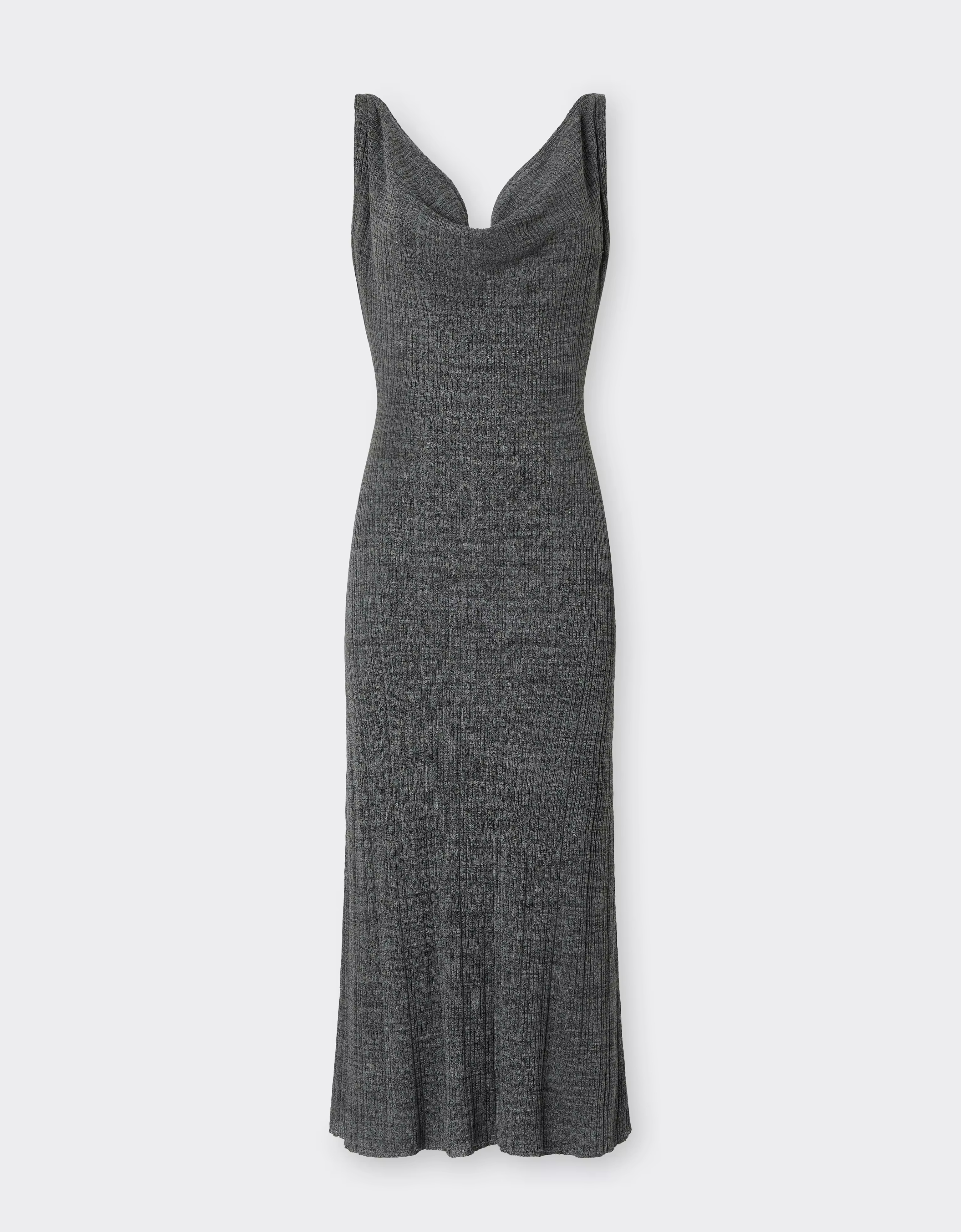 Ferrari Long Dress In Irregular Ribbed Linen In Gray