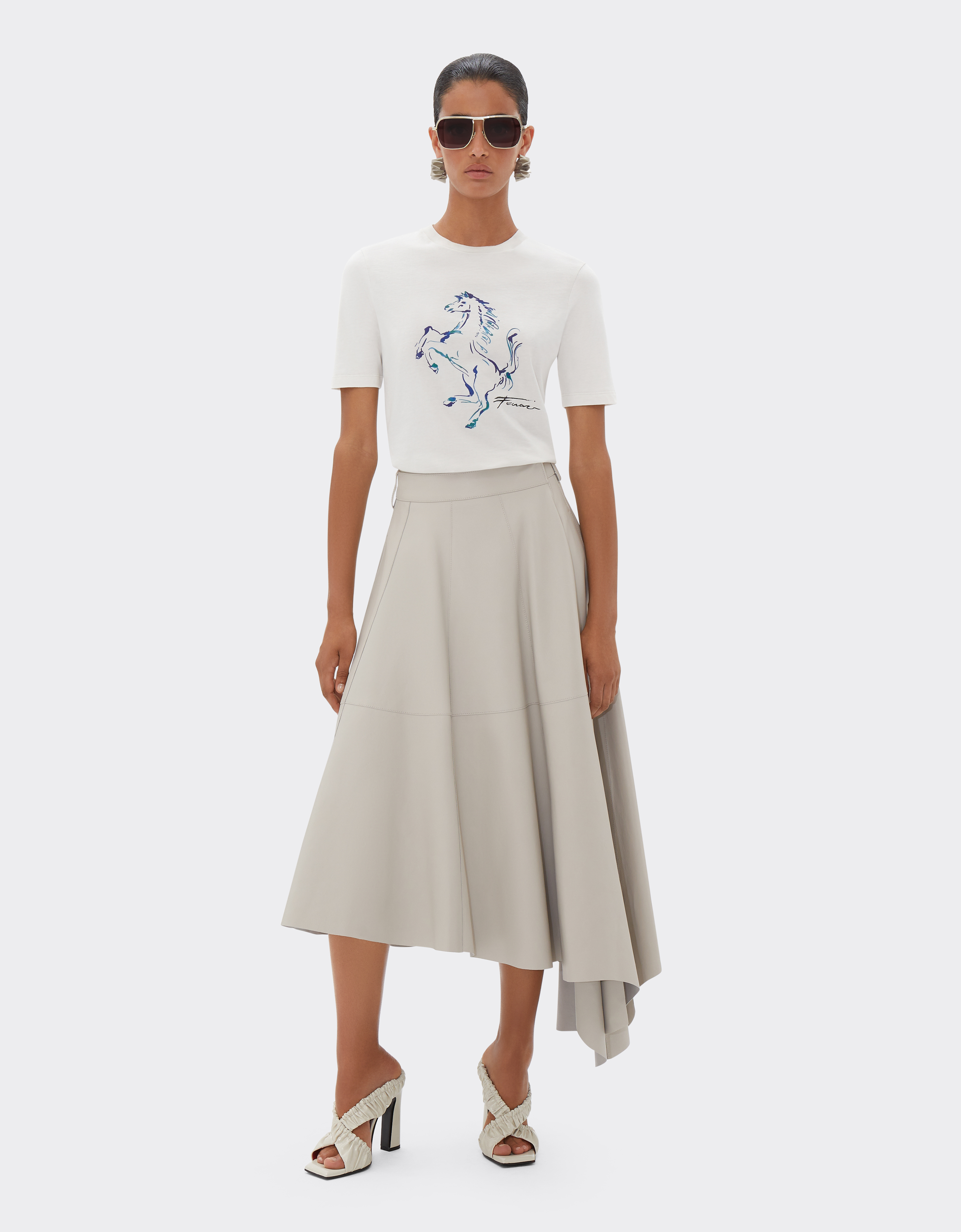 Ferrari T-shirt With Prancing Horse Graphic In Ecru