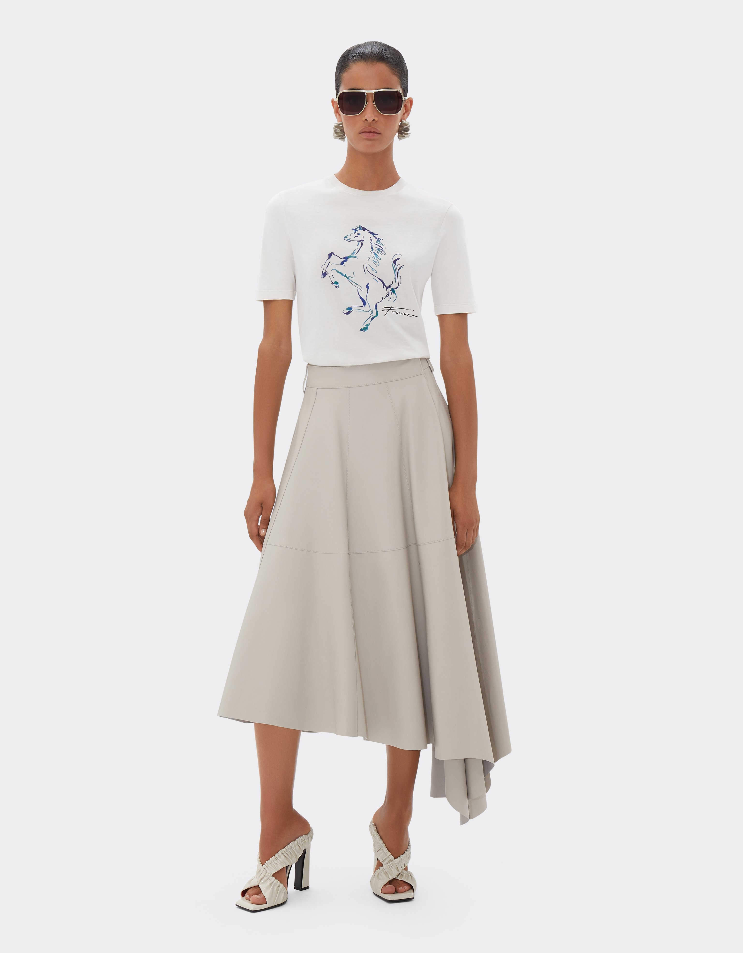 Ferrari T-shirt With Prancing Horse Graphic In Ecru