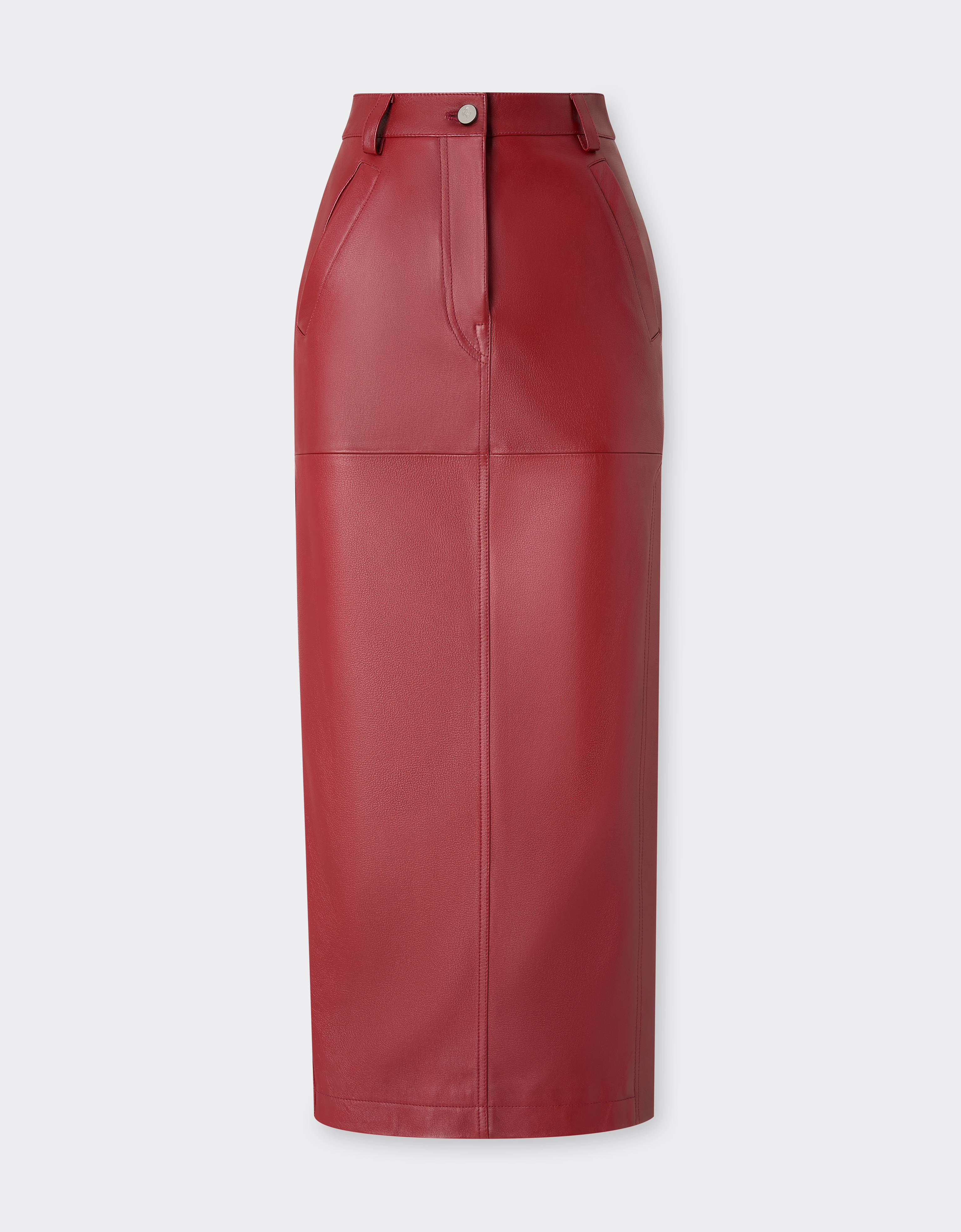 Ferrari Midi Skirt In Deer-effect Nappa Leather In Burgundy