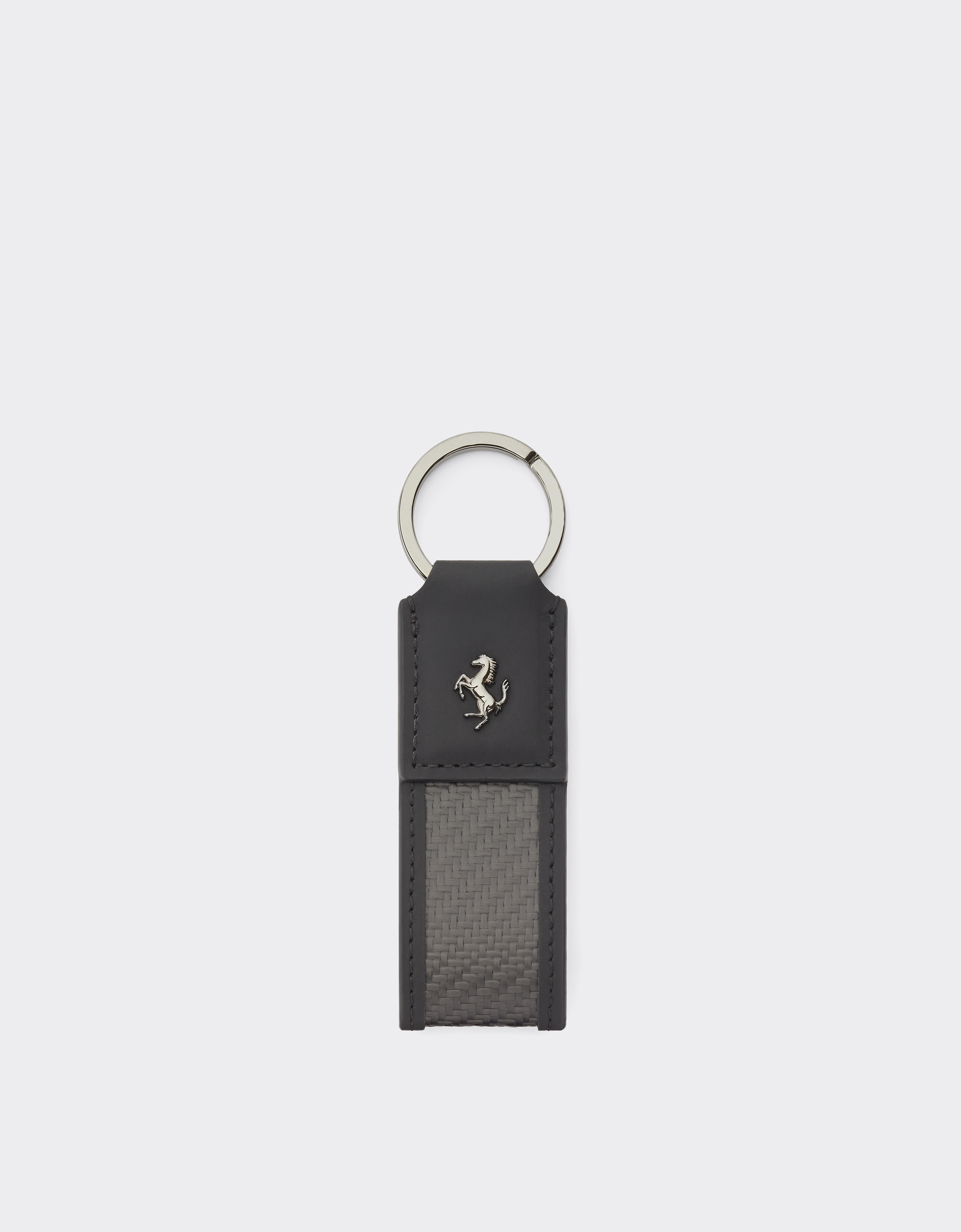 Ferrari Leather And Carbon Fiber Keychain In Black