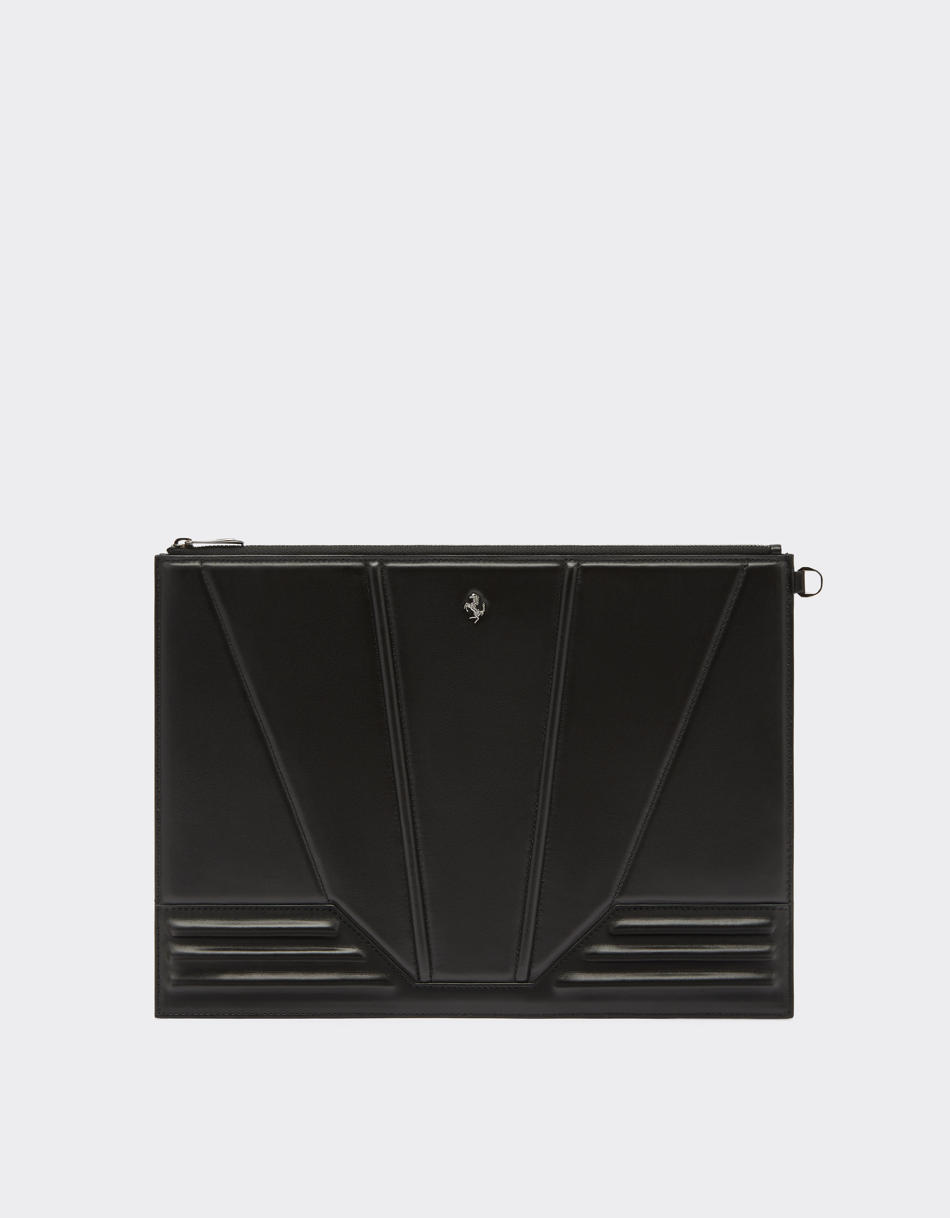 Ferrari Pouch In Smooth Leather With 3d Pattern In Black