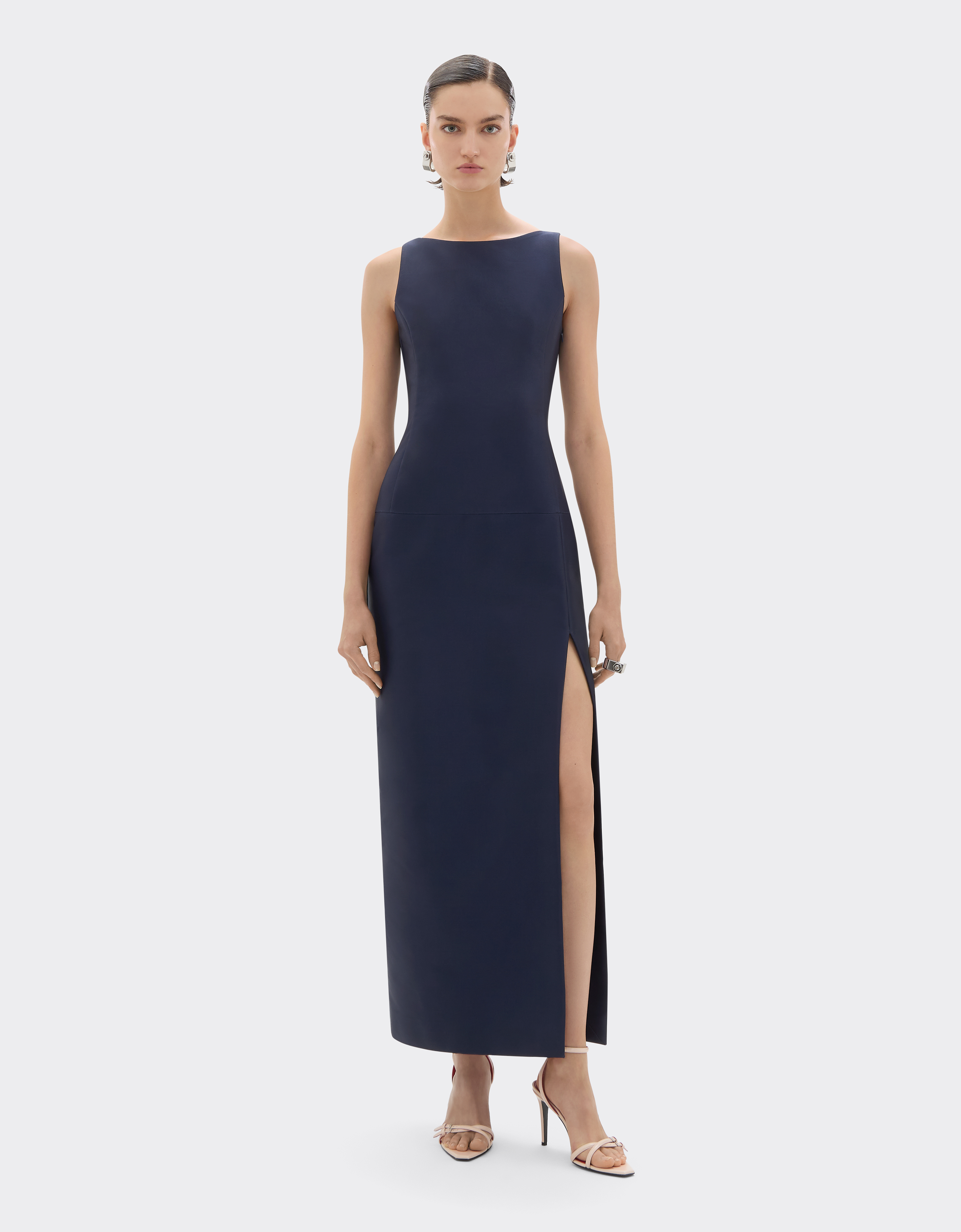 Ferrari Long Dress In Technical Gabardine In Blue