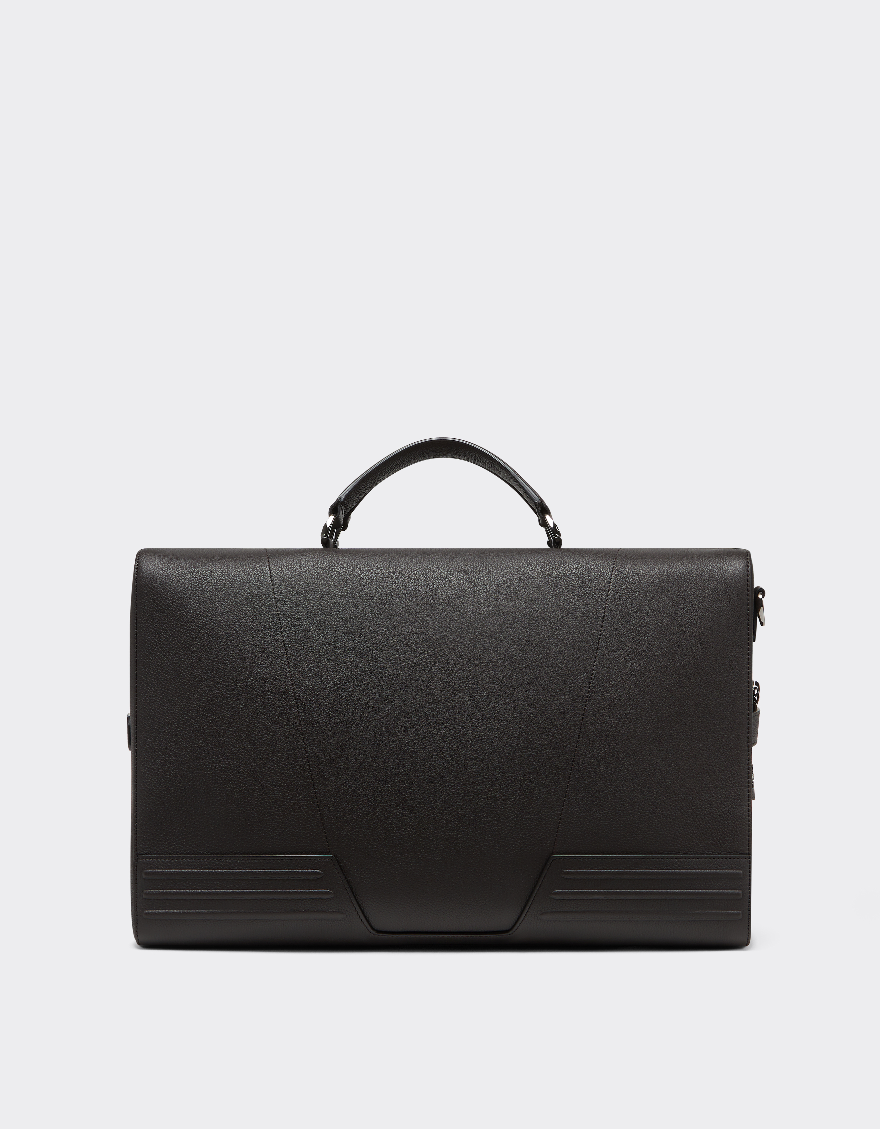 Ferrari Grained Leather Duffle Bag In Dark Brown