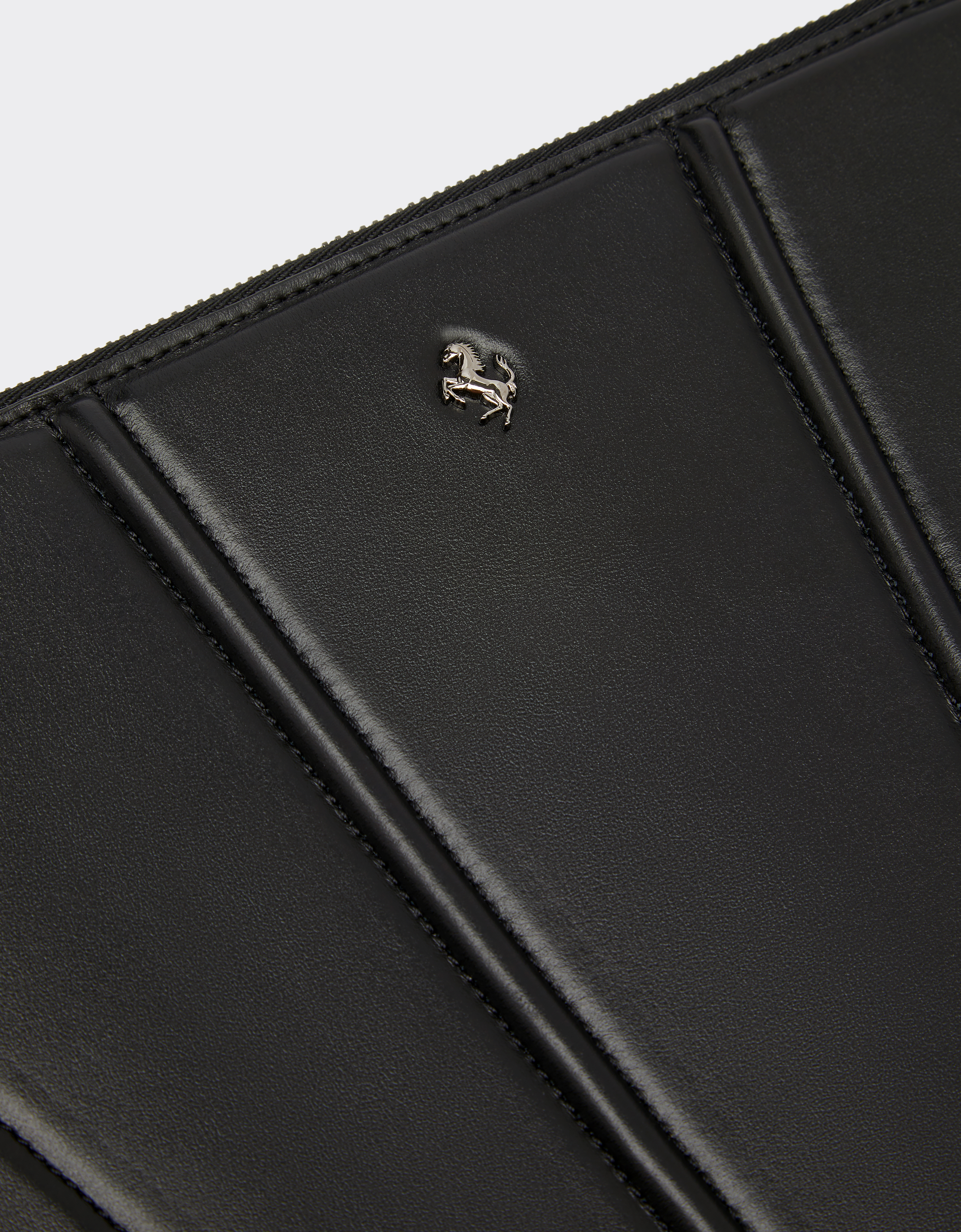 Ferrari Pouch In Smooth Leather With 3d Pattern In Black