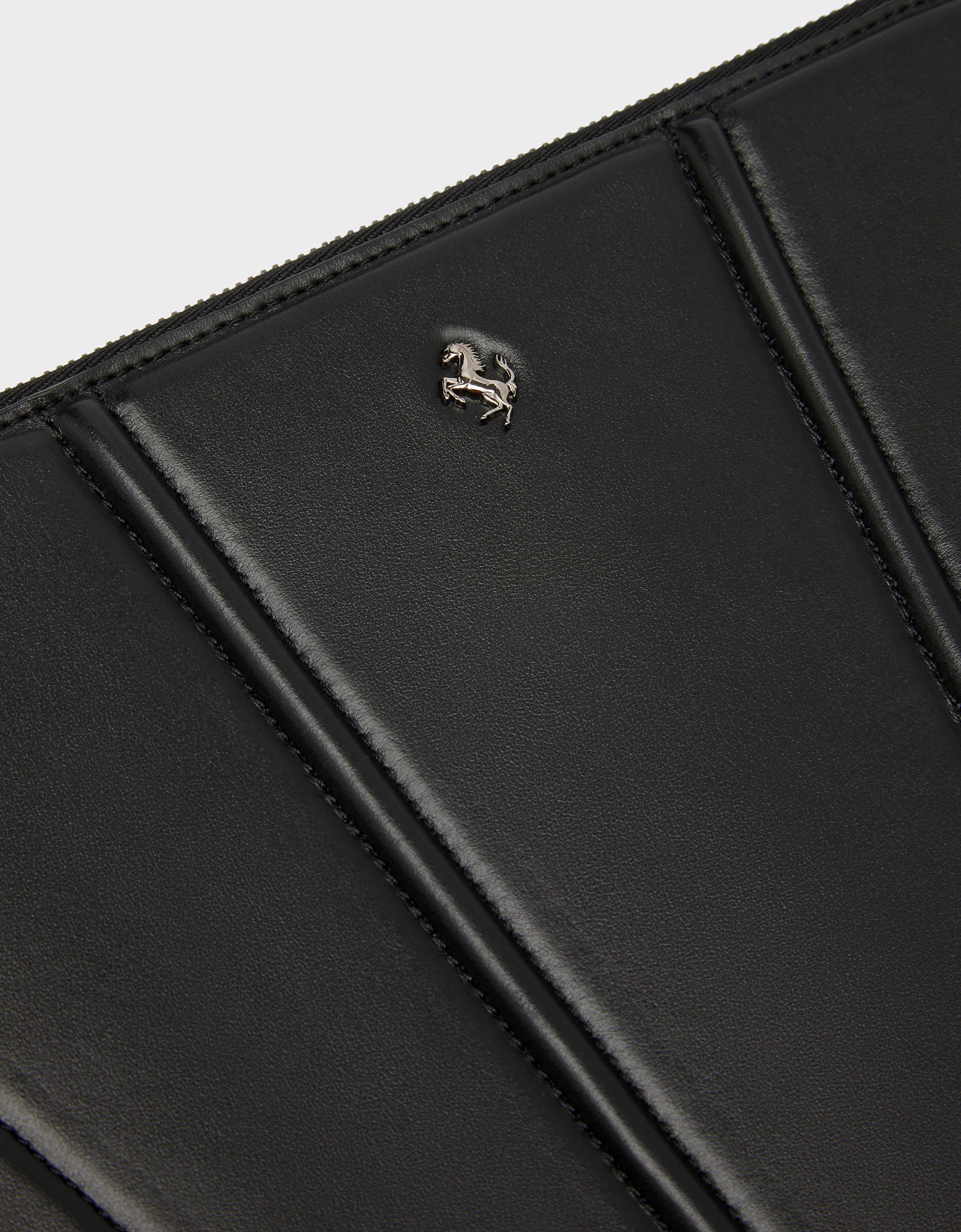 Ferrari Pouch In Smooth Leather With 3d Pattern In Black